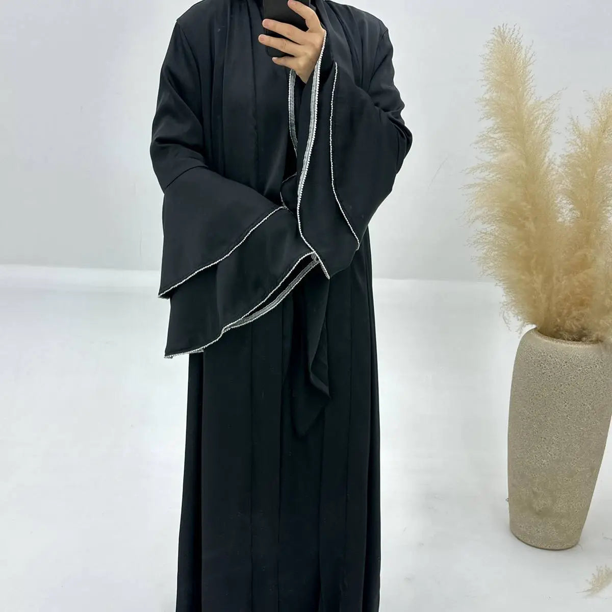 Elegant 3-Piece Satin Abaya Dress Set with Inner Dress & Midi Wrap - Perfect for Eid, Ramadan, and Special Occasions