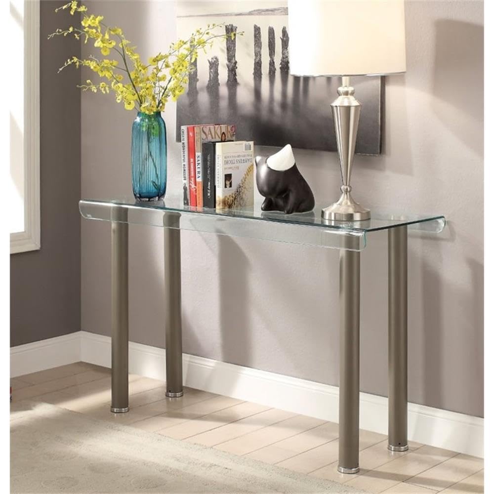 BOWERY HILL Modern Champagne Gold Metal Console Table - Sleek Entryway Sofa Table for Living Room, Hallway & Bedroom Decor