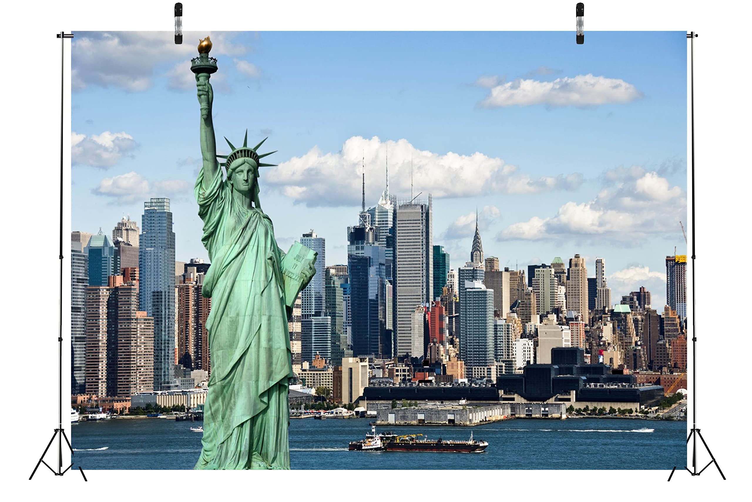 8x6ft Statue of Liberty Fabric Backdrop - New York City Skyline Photography Background for Independence Day, Patriotic Party Decor, Photo Booth Banner, Kids & Adults Room Decoration | Perfect for 4th of July Celebrations, Birthday Parties, and Themed Events