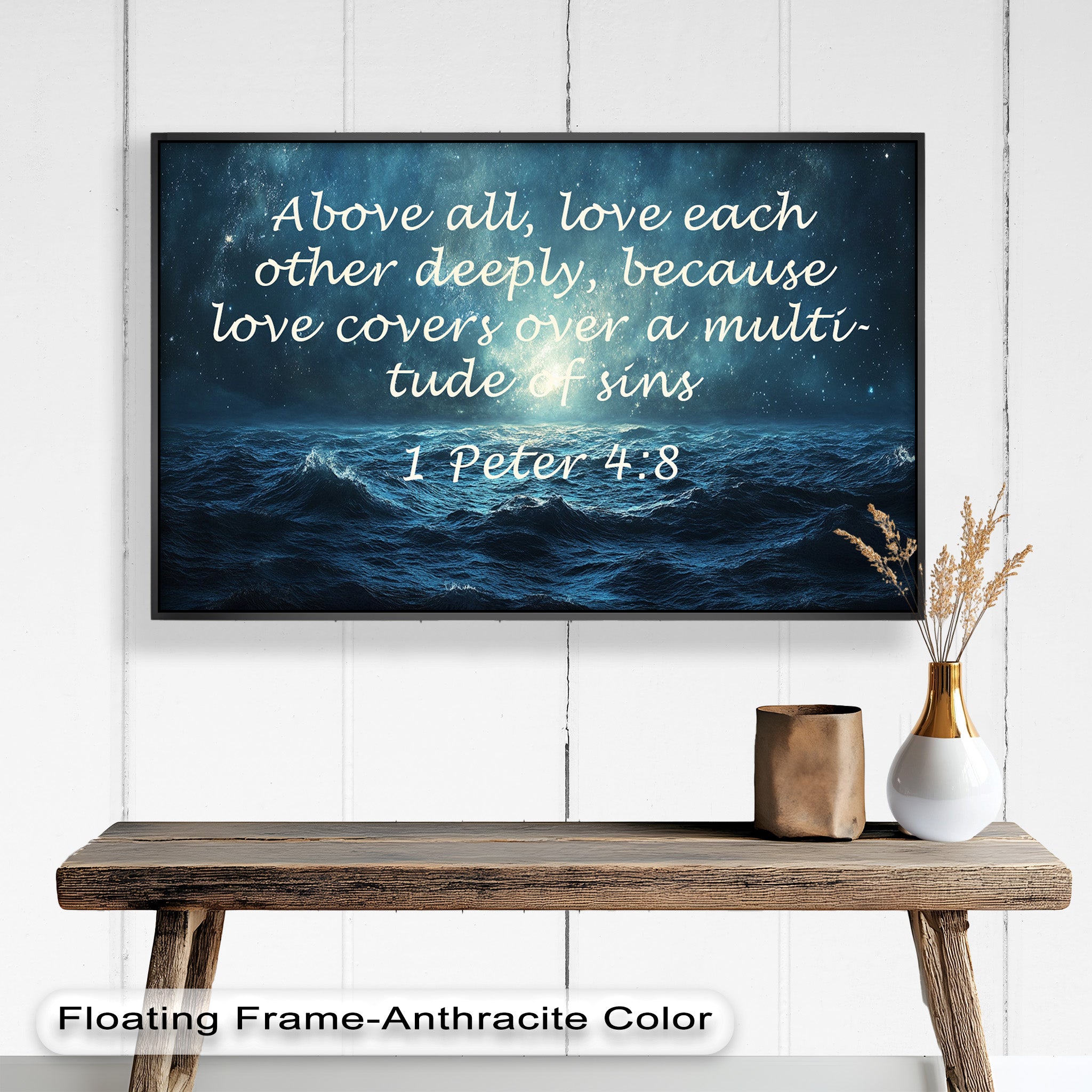 1 Peter 4:8 Love and Forgiveness Bible Verse Oil Painting - Christian Home Decor, Religious Wall Art, Gift for Baptism & Weddings