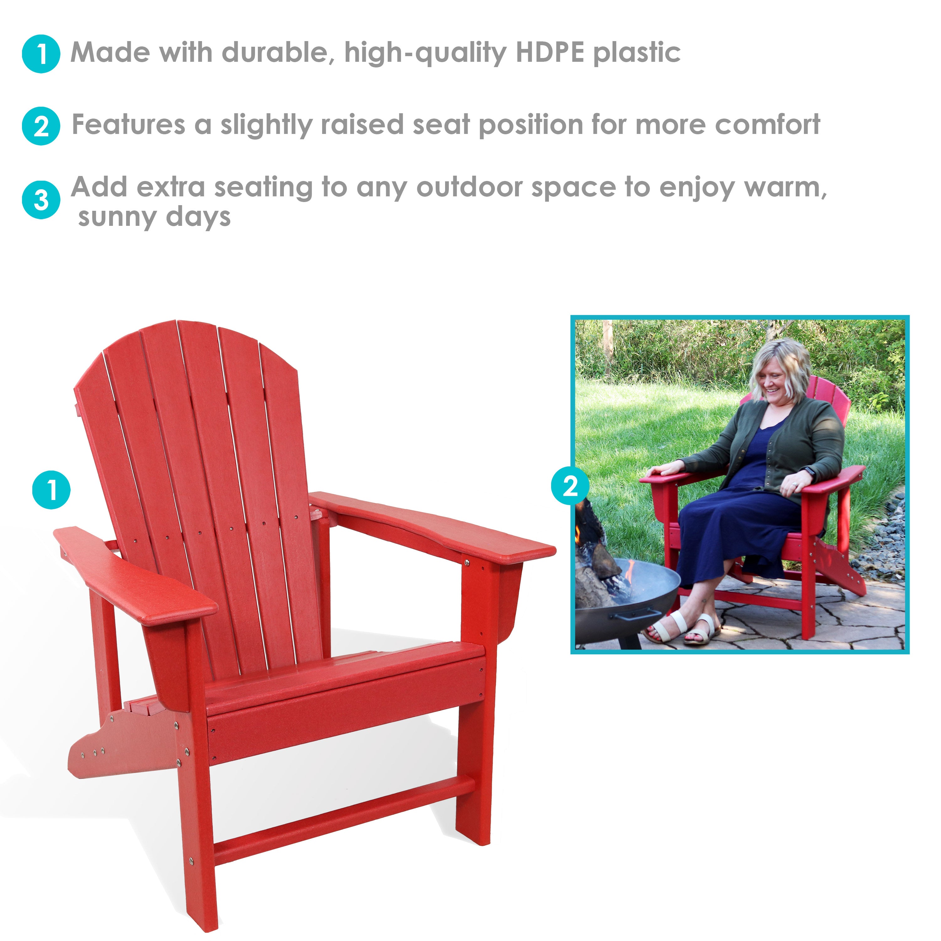 All-Weather Adirondack Chair by Sunnydaze - Heavy Duty 300 lb Capacity, 38.25