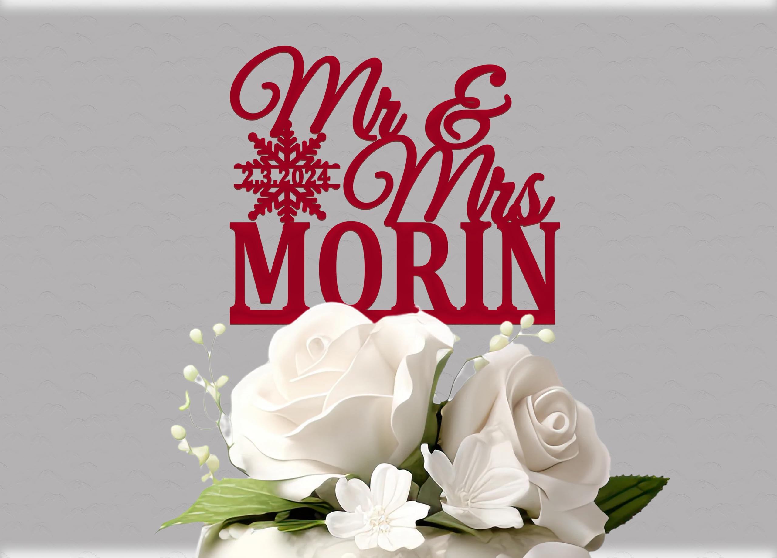 Personalized Winter Wedding Cake Topper - Snowflake Mr & Mrs Cake Decor with Custom Last Name & Date - Rustic Gold Anniversary Cake Topper for Wedding & Special Celebrations