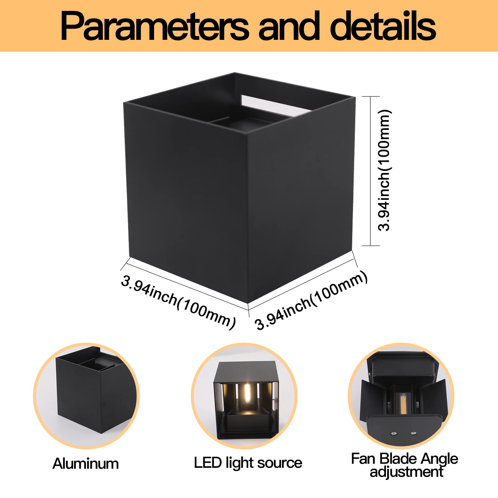 4 Pack Modern Black LED Wall Sconces - 12W 3000K Warm White Outdoor/Indoor Lighting - IP65 Waterproof Square Aluminum Fixtures for Patio, Garden, Porch & Hallway Lighting