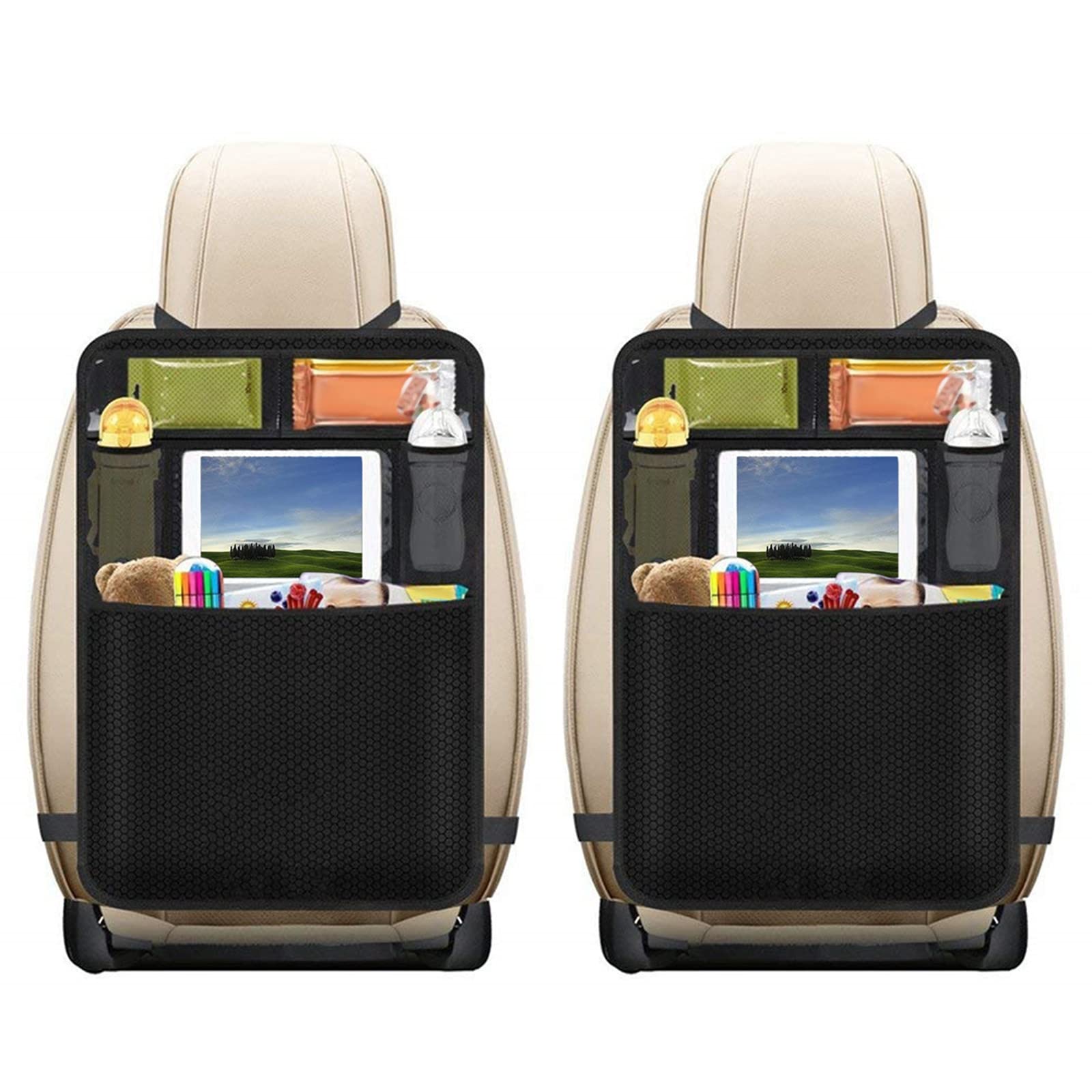 Waterproof Anti-Kick Car Seat Organizer - Rear Seat Storage Bag for Kids, Snacks, Drinks, Toys & Magazines - Durable Car Travel Accessories (Black) - Perfect for Road Trips, Family Travel & Daily Commutes