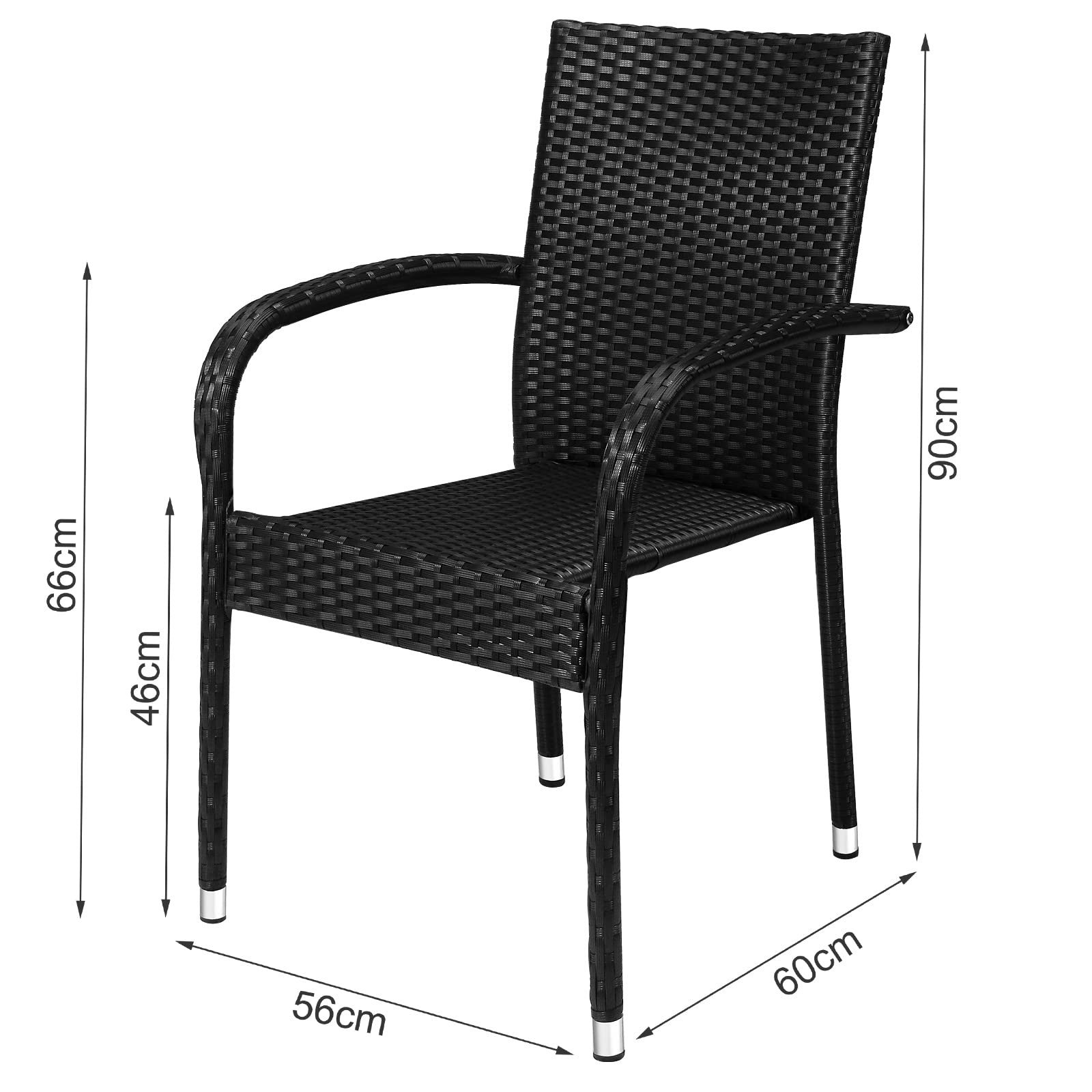 CASARIA® 8-Piece Outdoor Garden Chair Set - Weather-Resistant Poly Rattan Stackable Lightweight Armchairs for Patio, Balcony, Poolside & Backyard - Black