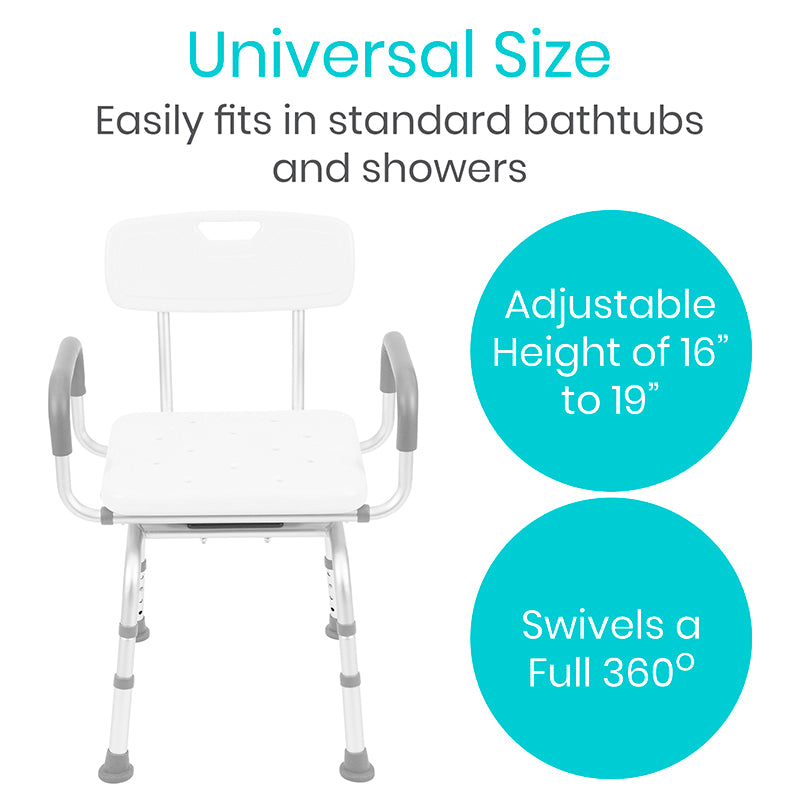 Swivel Shower Chair for Elderly & Disabled - Adjustable Height Bath Seat with Non-Slip Rubber Tips - Safe Shower Stool for Bathroom Safety & Mobility Assistance