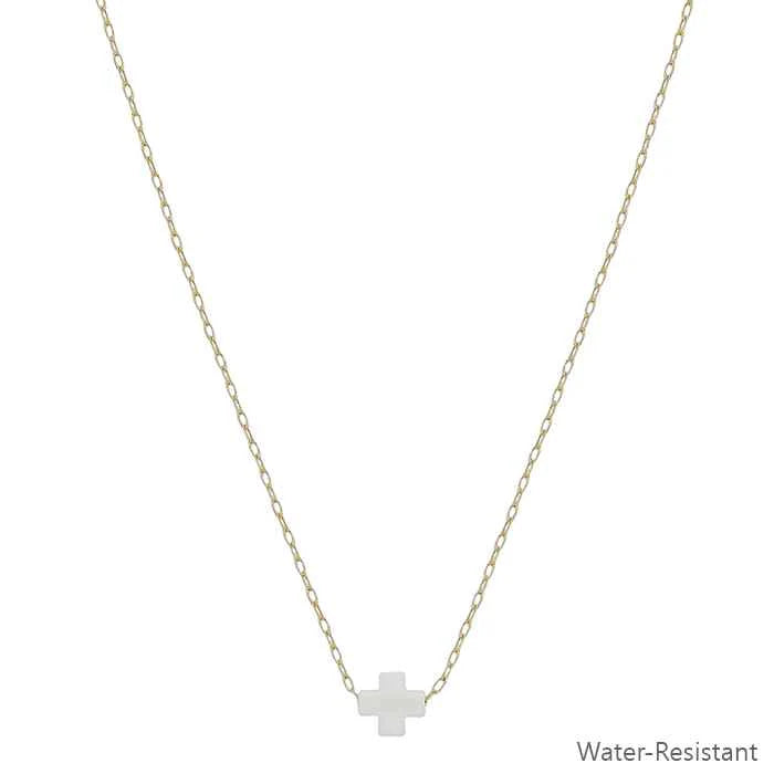 White Resin Cross Necklace for Women - Elegant Religious Jewelry Gift for Baptism, First Communion & Everyday Wear