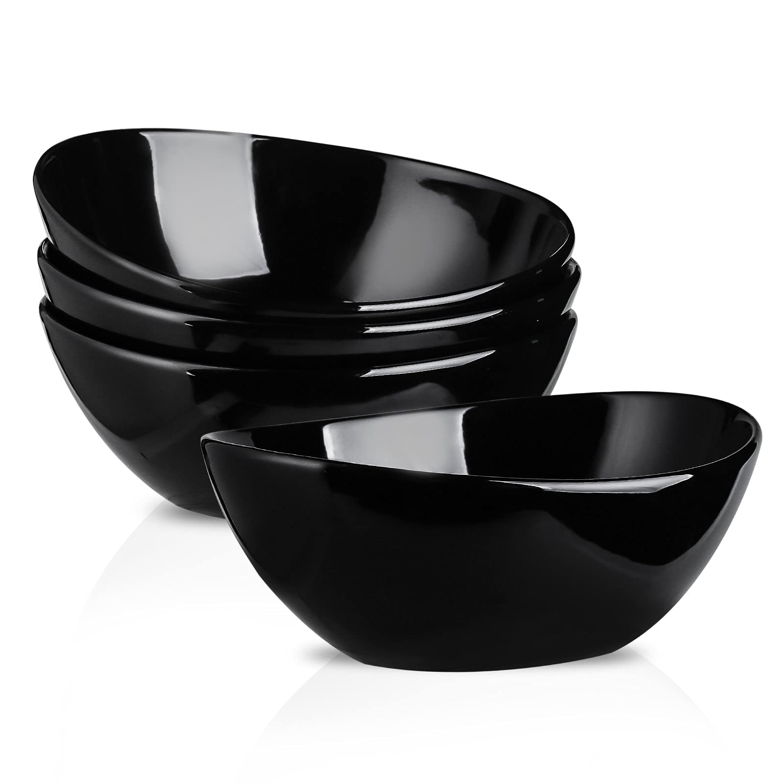 Hasense 36oz Porcelain Serving Bowls Set of 4 - Large Salad Pasta Popcorn Bowls, Microwave & Dishwasher Safe Dinnerware - Elegant Black Serving Dishes for Parties, Family Dinners & Entertaining