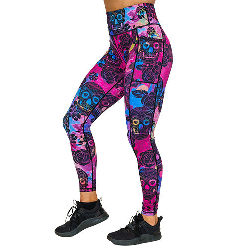 Gothic Rose Skull Print Leggings for Women - Stretchy High Waist Yoga Pants - Perfect for Halloween, Cosplay & Gothic Fashion
