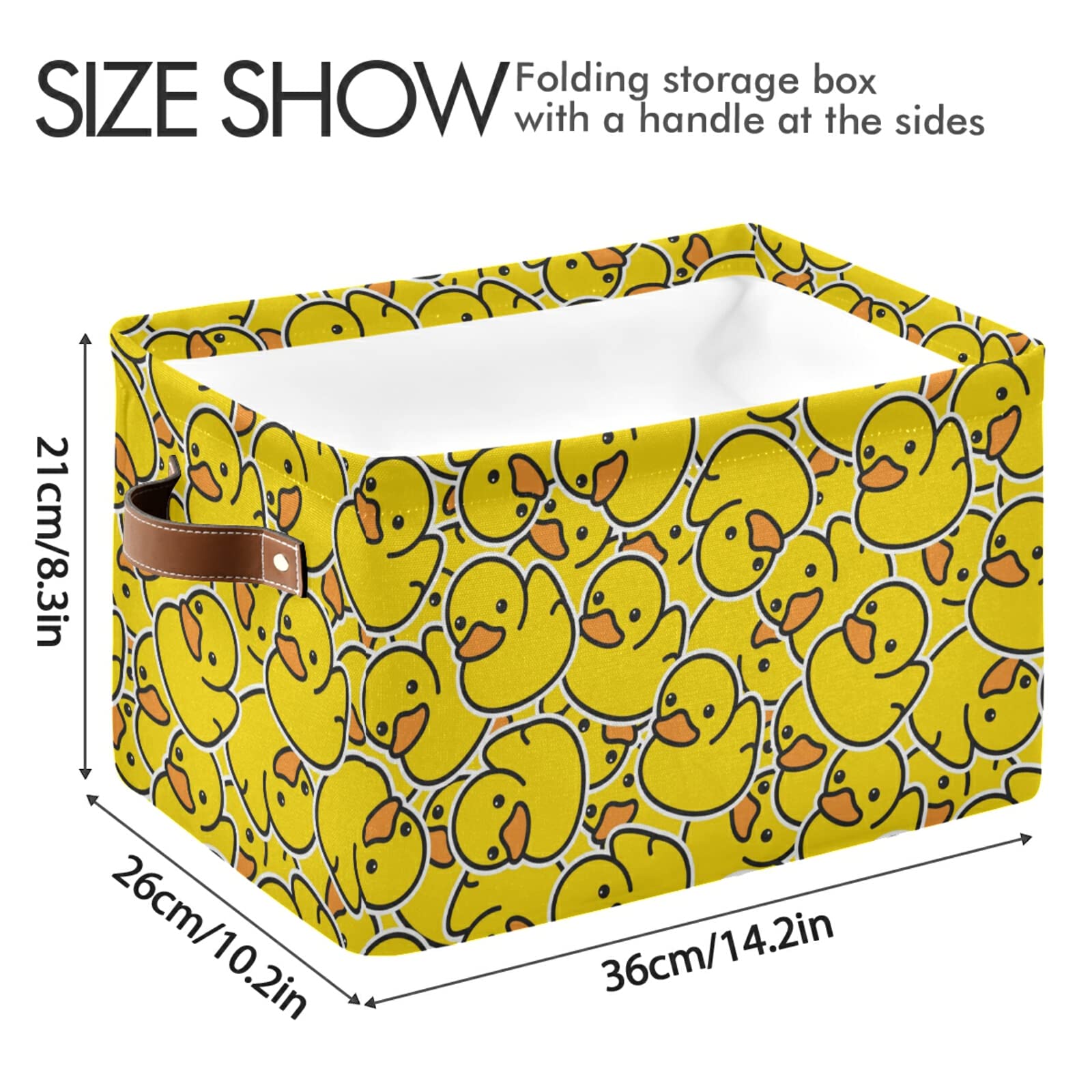 Collapsible Yellow Duck Storage Basket with PU Handles - Large Organizer Bin for Shelf, Closet, Nursery & Laundry Room | Perfect for Kids' Toy Storage & Home Organization (1-Pack)