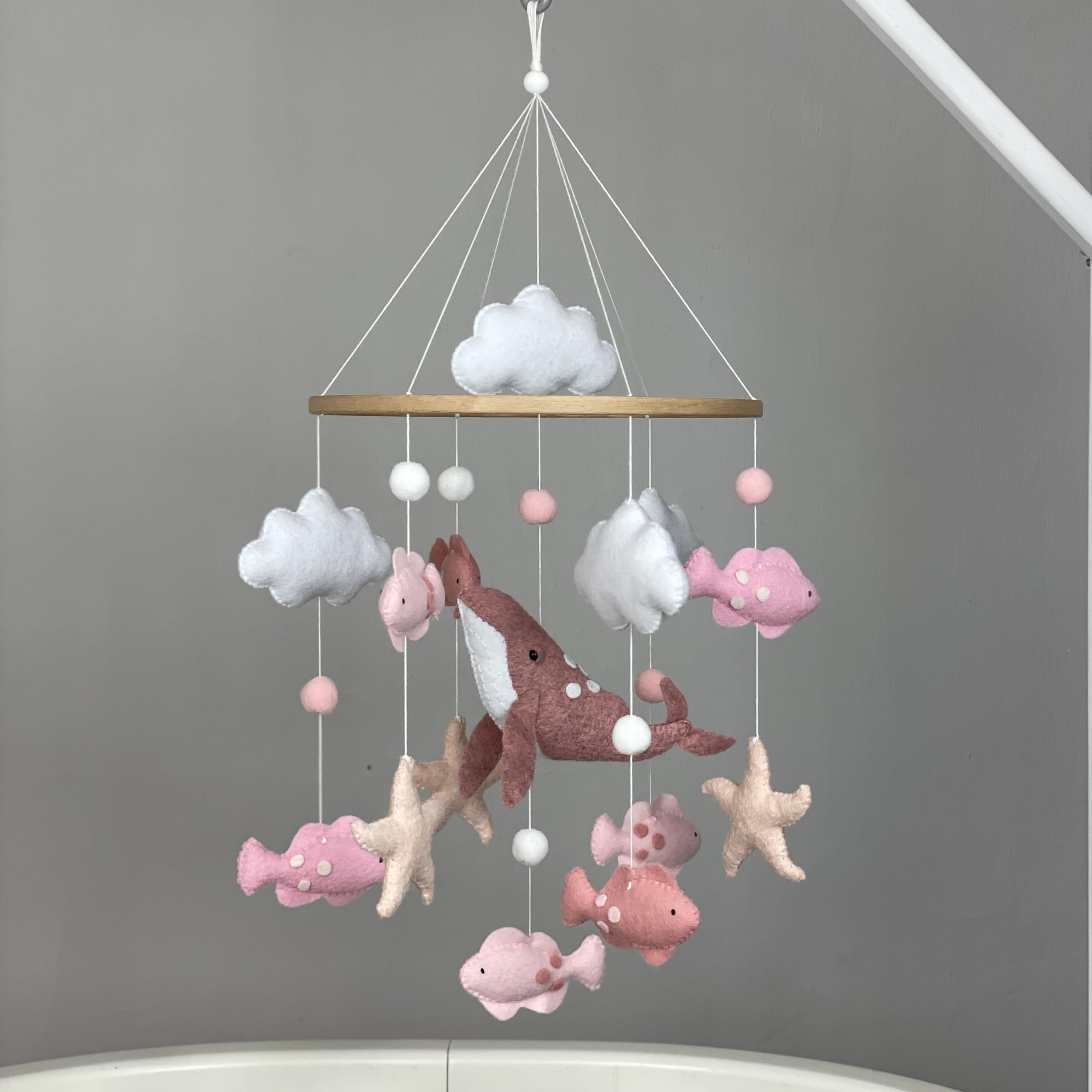 **Whale & Fish Baby Crib Mobile - Pink Ocean Nursery Decor with Felt Sea Animals, Perfect Baby Shower Gift for Girls | Newborn Nursery, Baby Room, Coastal Theme Decor**