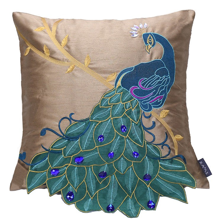 Elegant Peacock Embroidered Cotton Linen Throw Pillow Covers - Decorative Sofa Cushions for Living Room, Bedroom & Home Decor