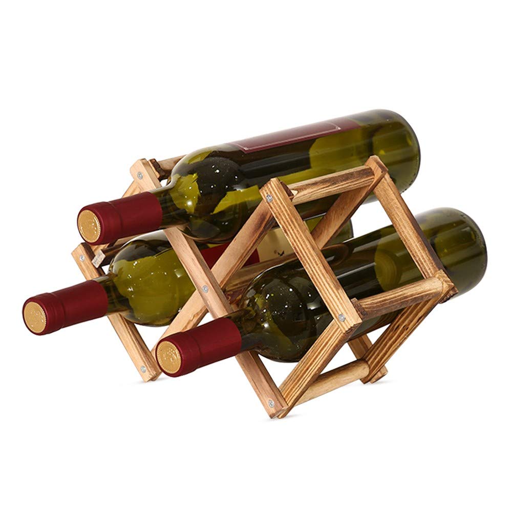 Foldable Wooden Wine Rack - Natural Solid Wood Tabletop Wine Holder for 3 Bottles | Compact Wine Storage Stand & Organizer | Perfect for Home, Kitchen, Bar, Cabinet, Cellar & Office Decor