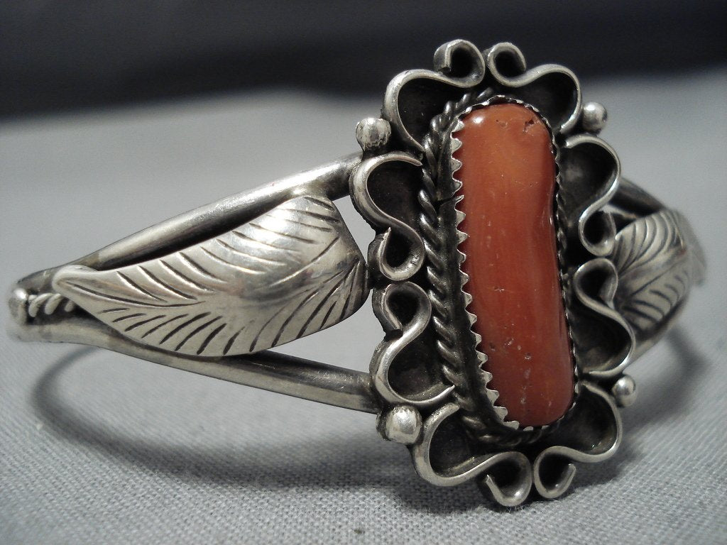 Vintage Navajo Sterling Silver Cuff Bracelet with Coral - Handmade Native American Jewelry for Women - Perfect for Boho Fashion, Festivals & Special Occasions