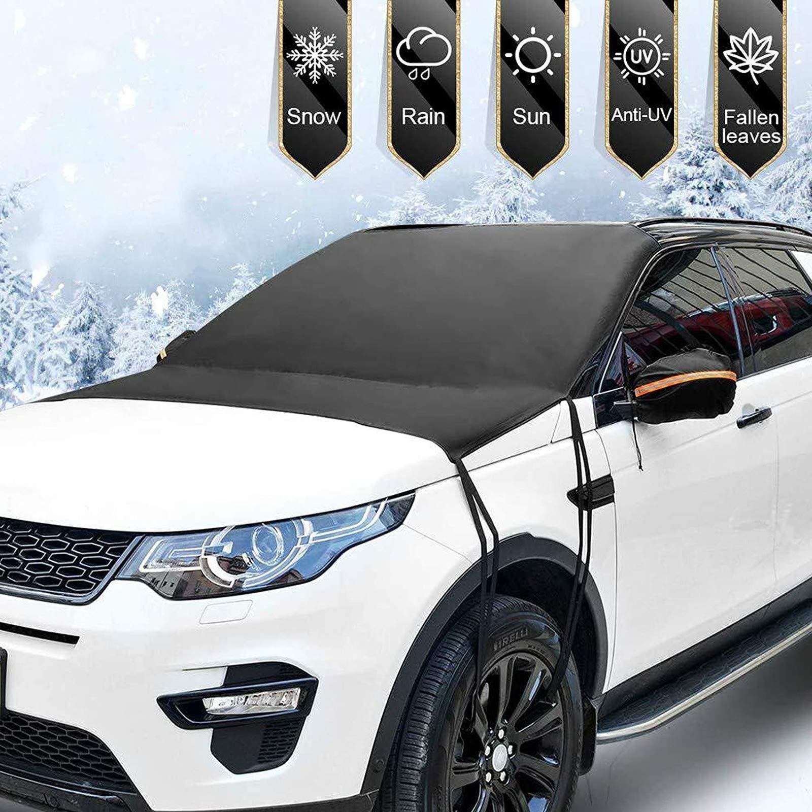 Universal Car Windshield Snow Cover - All Weather Ice Removal Wiper Protector & Sun Visor Shield for Winter & Summer - Perfect for Parking, Travel & Extreme Weather Protection