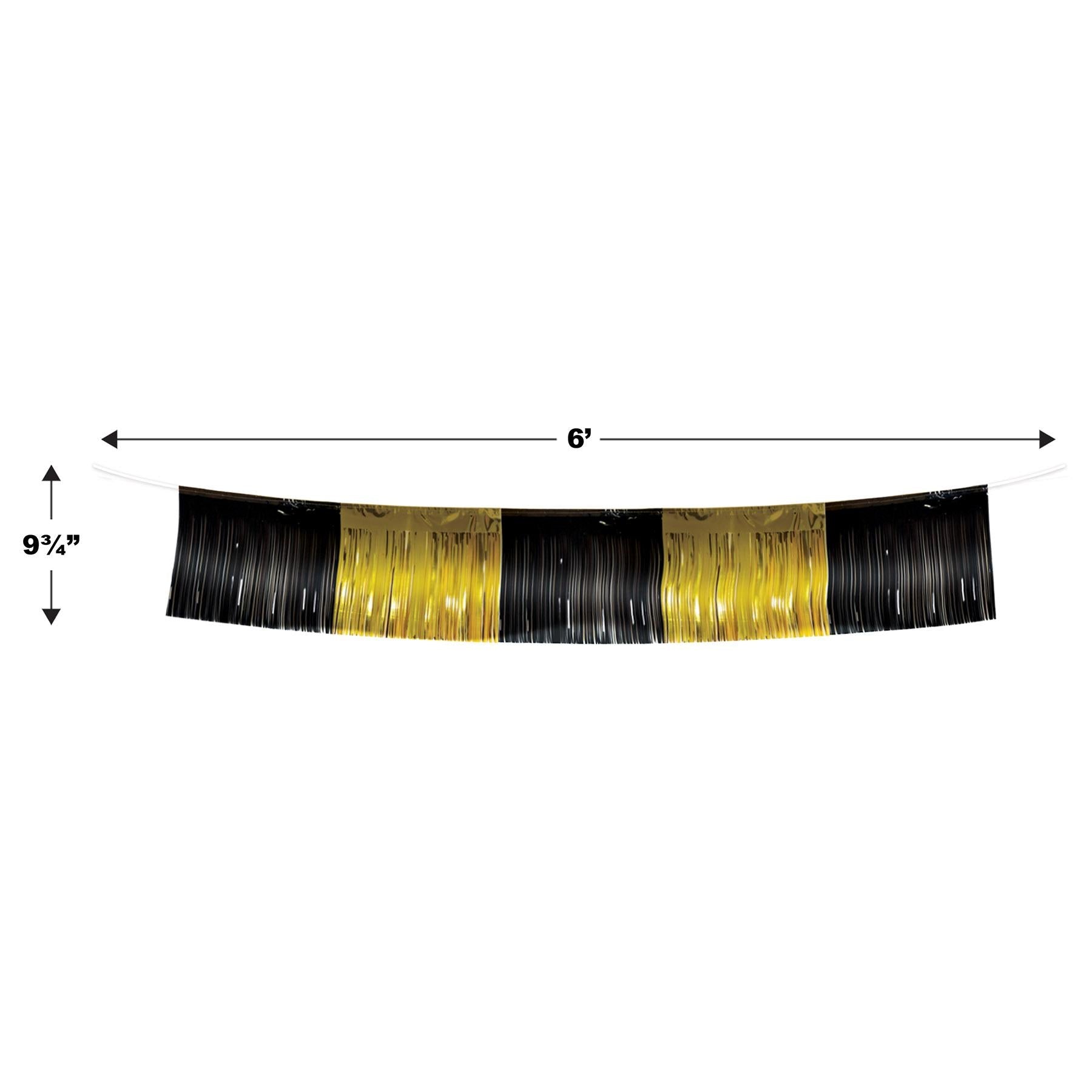 12 Pack Beistle Black and Gold Metallic Party Fringe Garland Backdrop - Elegant Decor for Birthday, Wedding, Baby Shower & Holiday Celebrations
