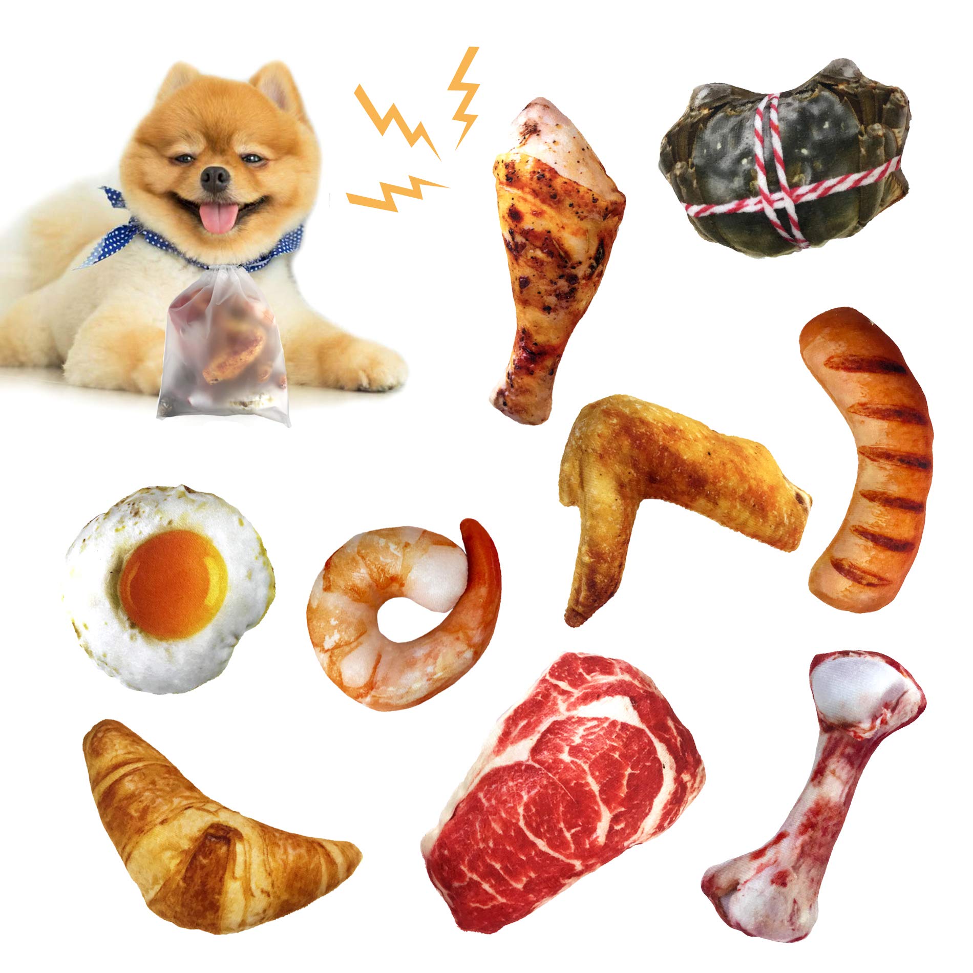 9 Pcs Plush Squeaky Dog Chew Toys Set - Cute Food Shaped Puppy Training Toys for Small & Medium Dogs - Perfect for Playtime, Teething Relief & Interactive Bonding