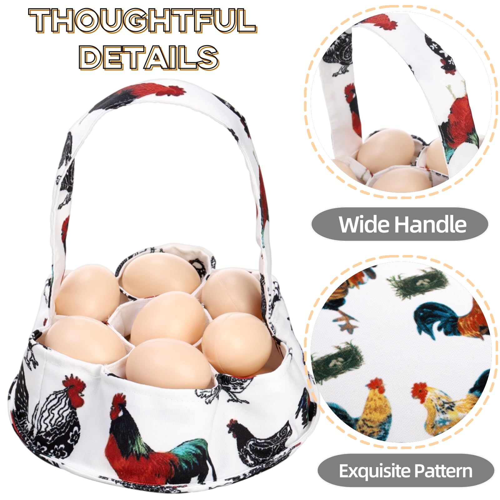 2 Pack Mini Canvas Egg Collecting Bags with 7 Pouches - Farmhouse Chicken Egg Basket for Easter, Hen Duck Goose Eggs - Durable Storage & Transport for Garden, Coop & Home Use (2 Styles)