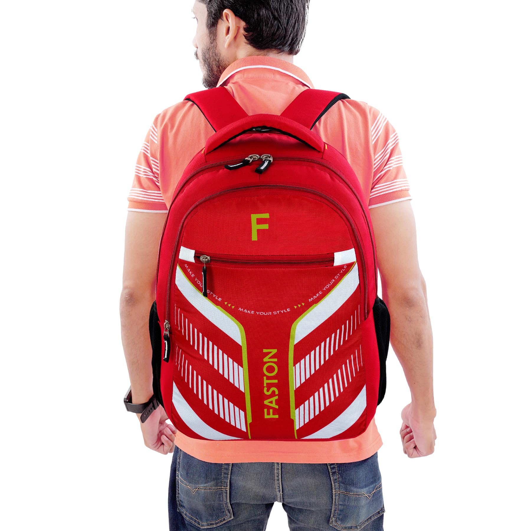 FASTON Waterproof Backpack for School, College, Work & Travel - Lightweight Durable Laptop Bag for Men, Women, Teens & Students - Perfect for Daily Commute, Hiking & Outdoor Activities (Red)