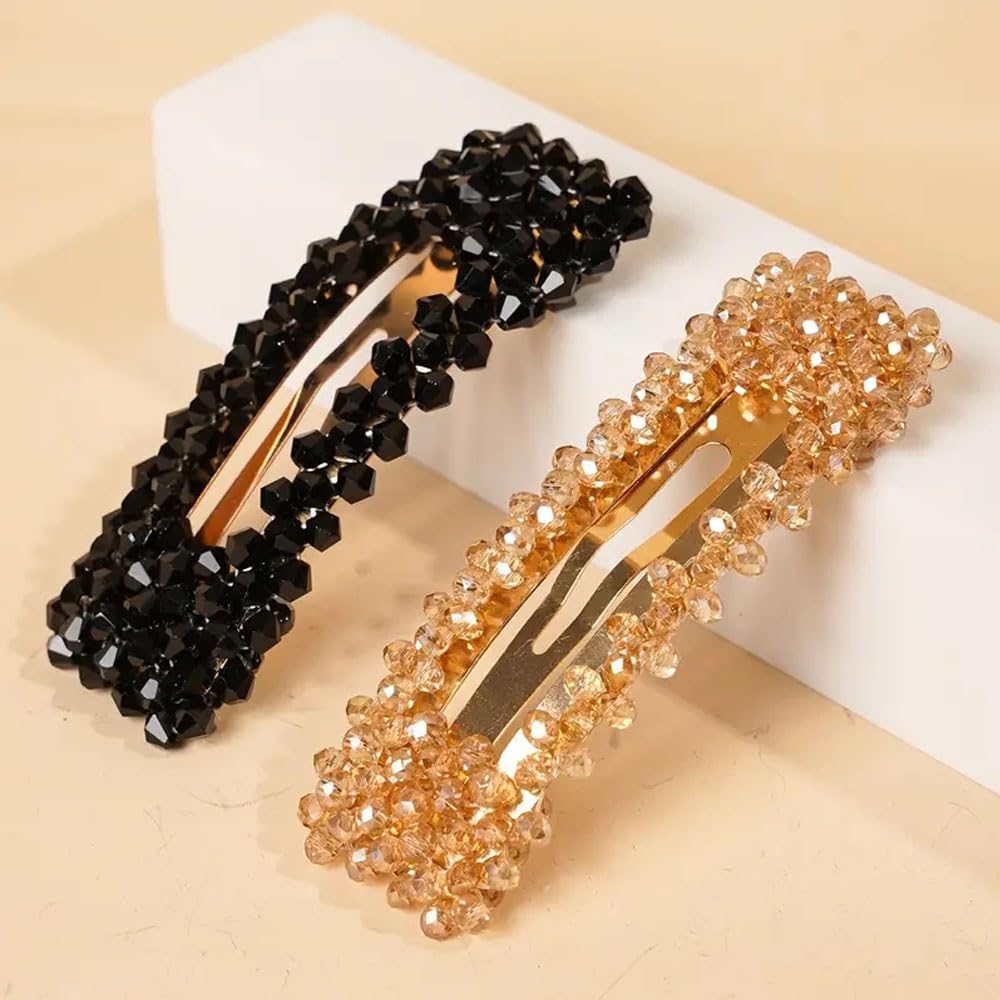 Ashkash 2Pcs Stylish Beaded Hair Clips for Women, Brides & Teens - Snap-On Design for Easy Hair Styling | Perfect for Weddings, Parties & Everyday Wear