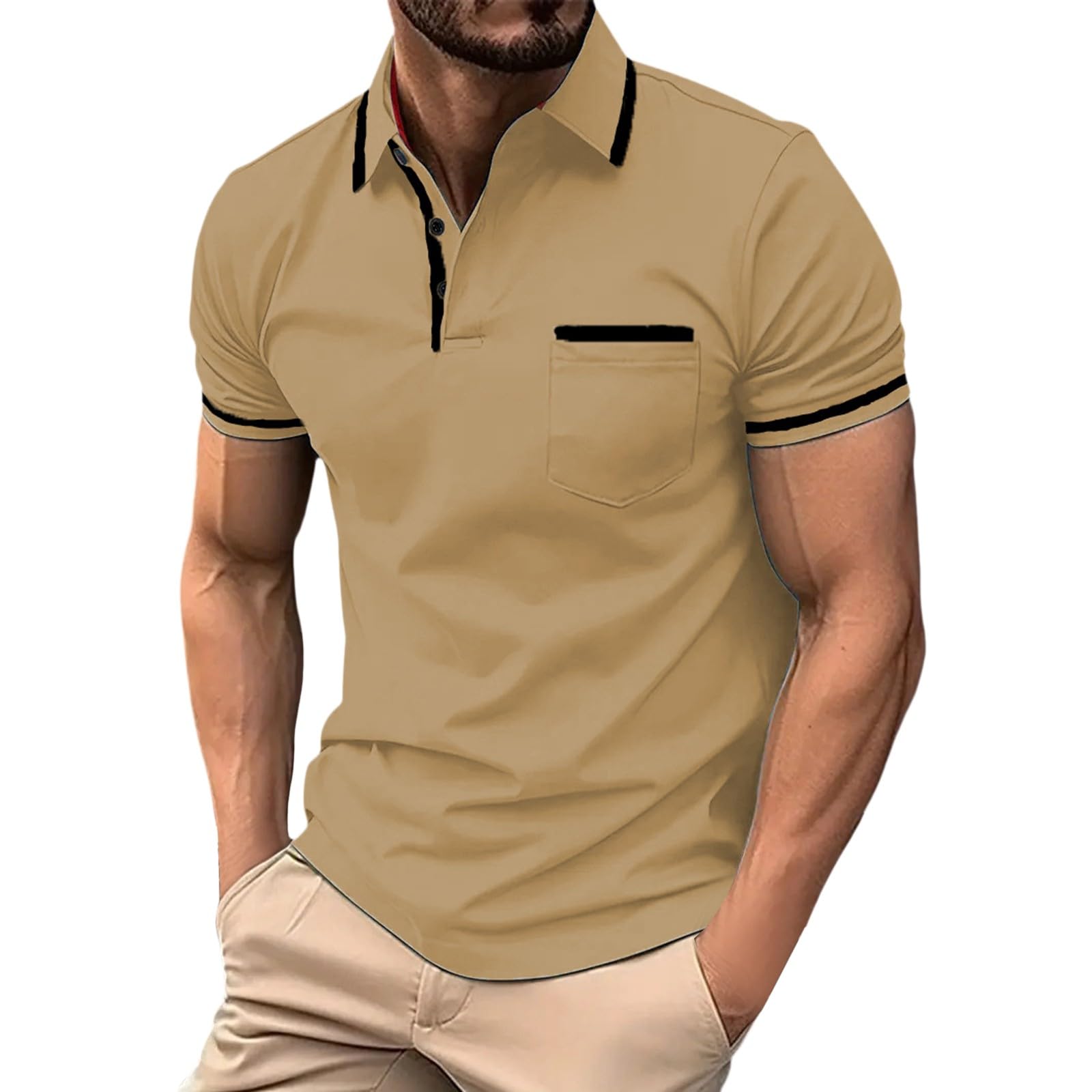 **Men's Breathable Button-Down Golf Polo Shirts - Short Sleeve Athletic Collared Shirts with Gradient Wave Design for Golf, Tennis & Casual Wear**