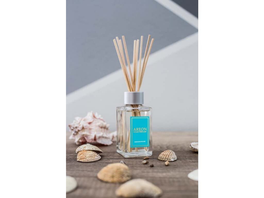 Areon Home Perfume Premium 85ml Reed Diffuser - Aquamarine Scent with 10 Natural Rattan Sticks | Long-Lasting Air Freshener for Living Room, Bedroom & Office | Aromatherapy Gift Set for Home Decor & Relaxation