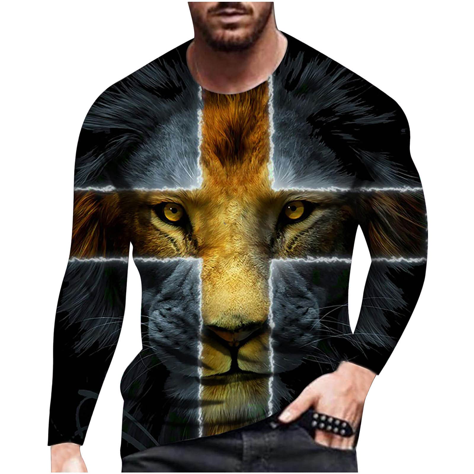 Men's Long Sleeve T-Shirt with 3D Faith Jesus Cross Print - Funny Graphic Tee for Workout, Athletics & Streetwear | Casual Wear & Church Outfits