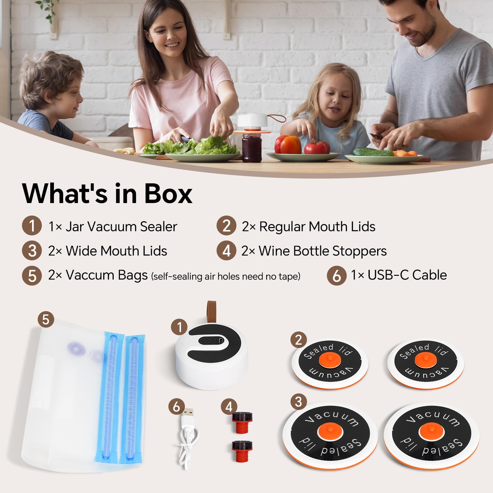 Automatic Vacuum Sealer Kit for Mason Jars - 20s Quick Seal, 80kPa Strong Suction, USB-C Rechargeable with Digital Display & 8 Reusable Lids - Perfect for Food Storage, Meal Prep, Wine Preservation, and Sous Vide Cooking