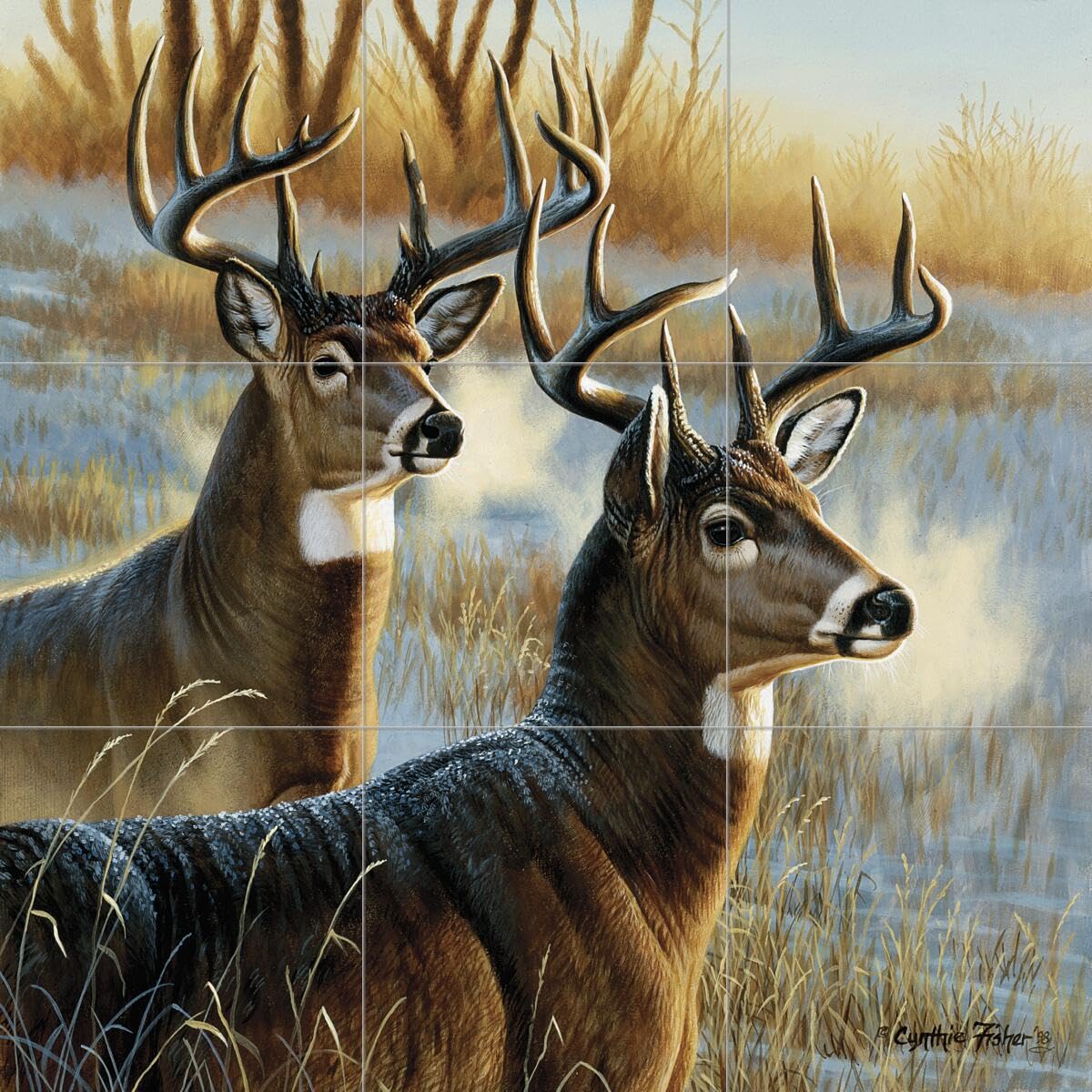 Ceramic Backsplash Tile Mural - Deer & Elk Wildlife Design by Cynthie Fisher - Elegant Kitchen & Bathroom Wall Decor - Perfect for Rustic, Cabin, or Nature-Themed Home Interiors