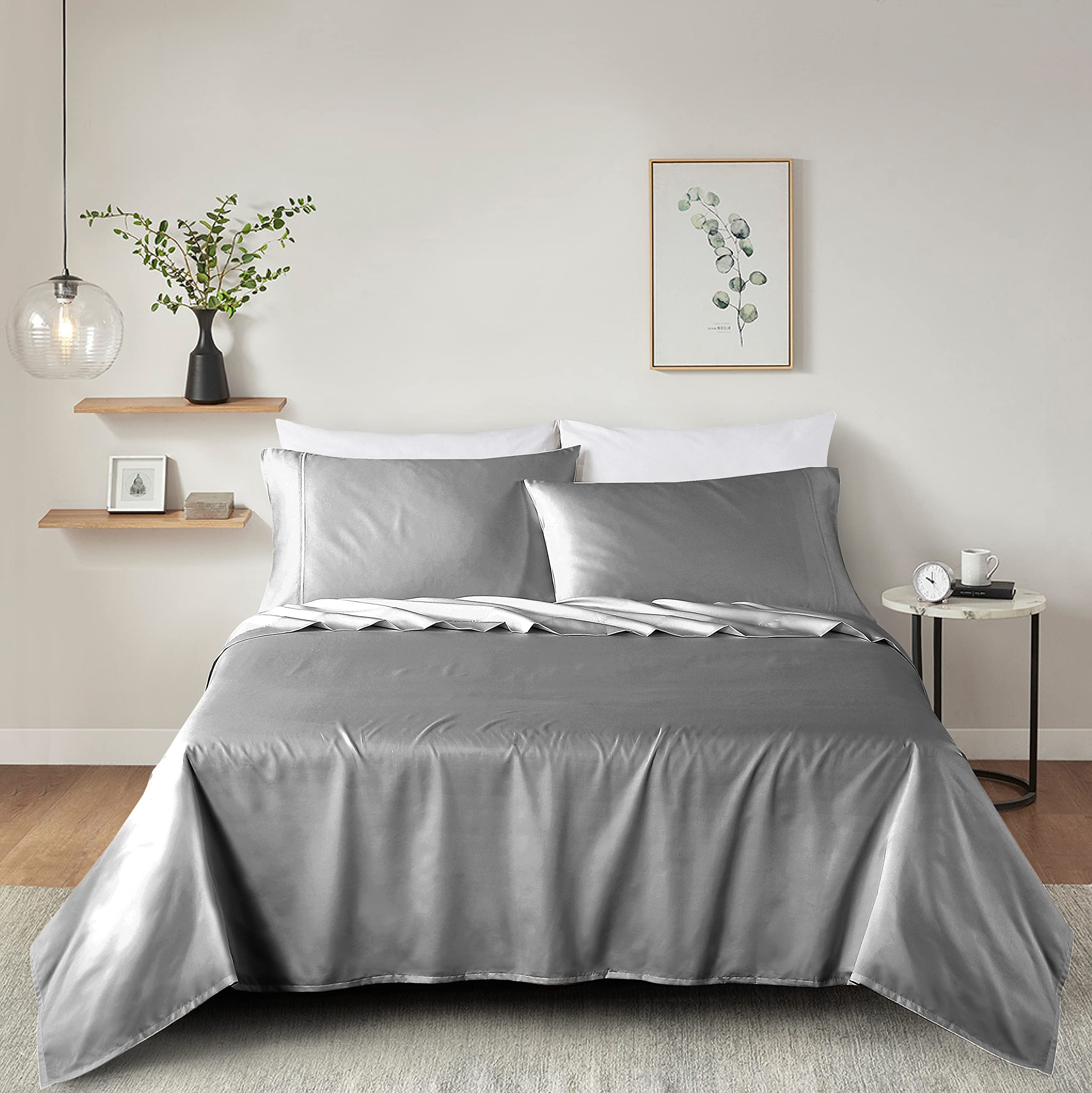 Luxury 100% Supima Cotton Bed Sheet Set - 600 Thread Count Queen Size 4-Piece, Ultra Soft & Silky Sateen Weave, Deep Pocket Fits Mattress Up to 18