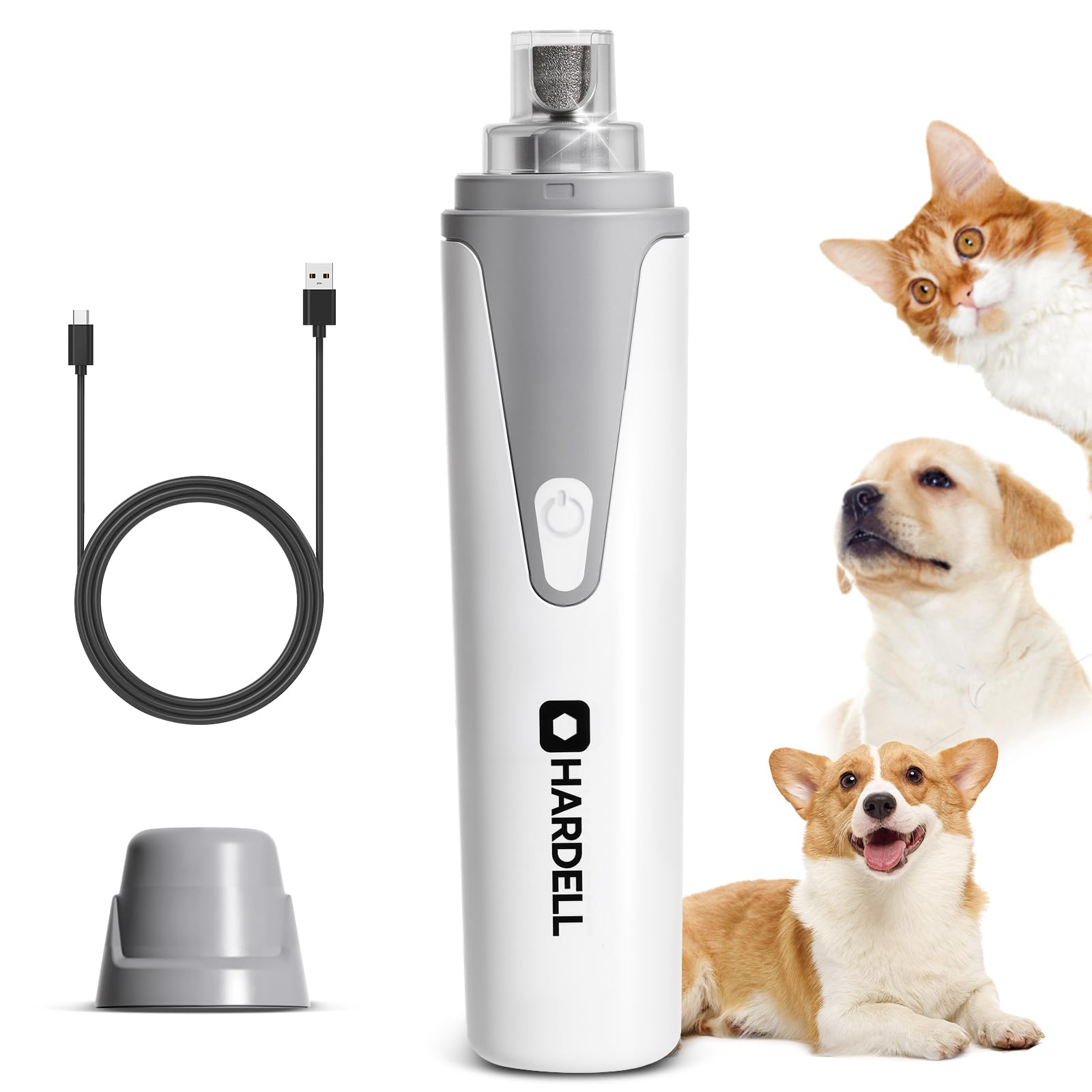 HARDELL Super Quiet Rechargeable Dog Nail Grinder with LED Lights - Safe Pet Nail Trimmer for Small Medium Dogs, Cats & Puppies | Perfect for At-Home Grooming & Professional Pet Care