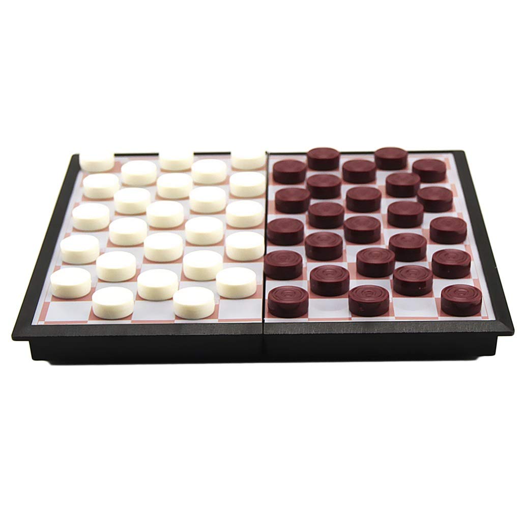 WPYYI White & Brown Checkers/Draughts Folding Chessboard - International Travel Chess Set with Storage - Portable Board Game for Kids & Adults - Perfect for Travel, Parties & Family Game Nights