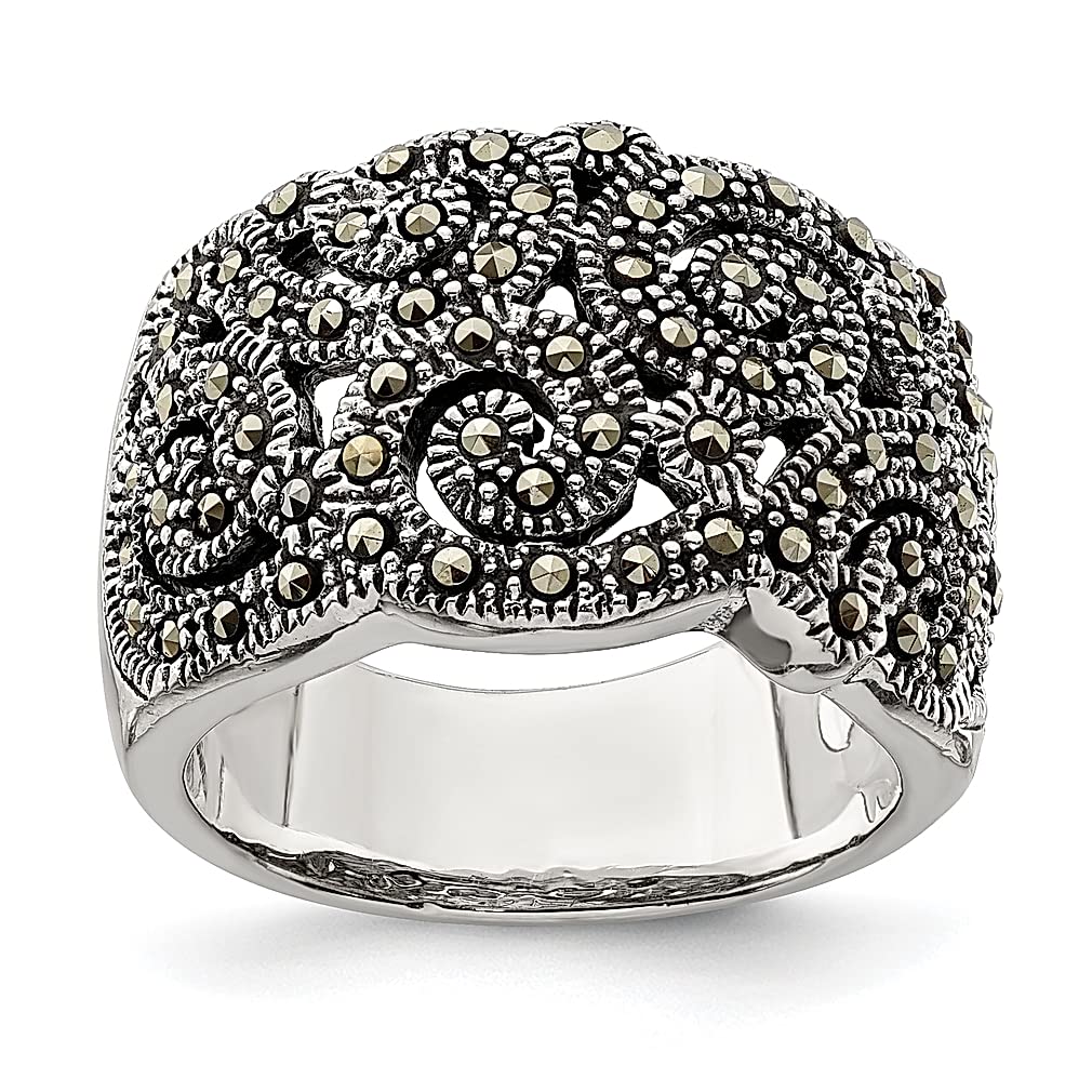 925 Sterling Silver Marcasite Band Ring with Stone Crystal - Elegant Fine Jewelry for Women, Perfect Gift for Her - Ideal for Weddings, Anniversaries & Special Occasions