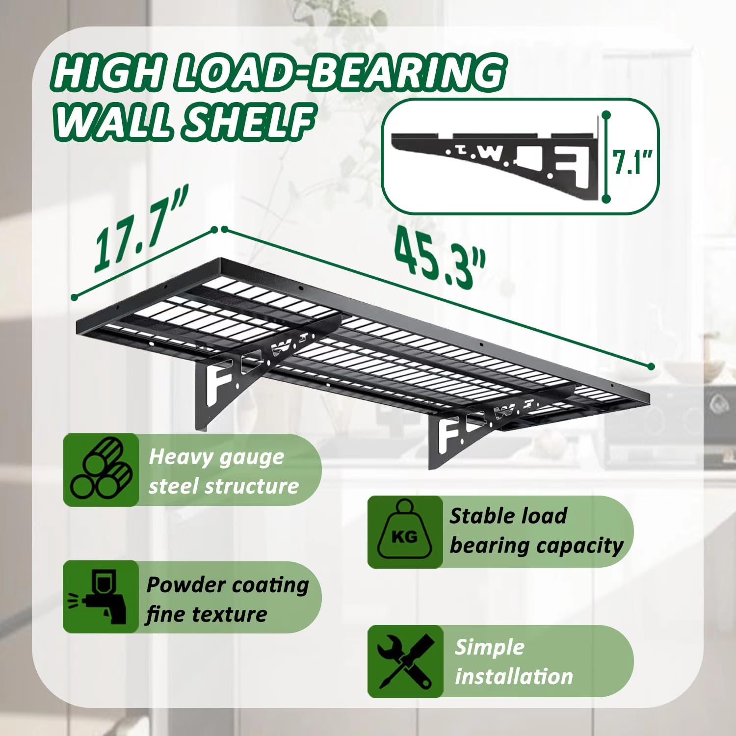 4 Pack Heavy Duty Garage Wall Shelves - 1.5' x 3.8' Wall Mount Storage Shelving with Hooks, 250 lbs Capacity Each - Perfect for Garage Organization, Basement Storage & Workshop Shelving Solutions