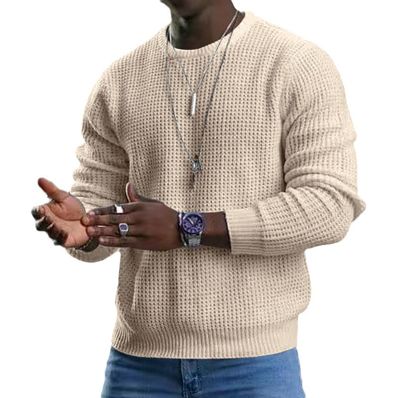 Men's Waffle Knit Crew Neck Sweater - Soft & Warm Winter Pullover for Casual Wear, Office & Outdoor Activities