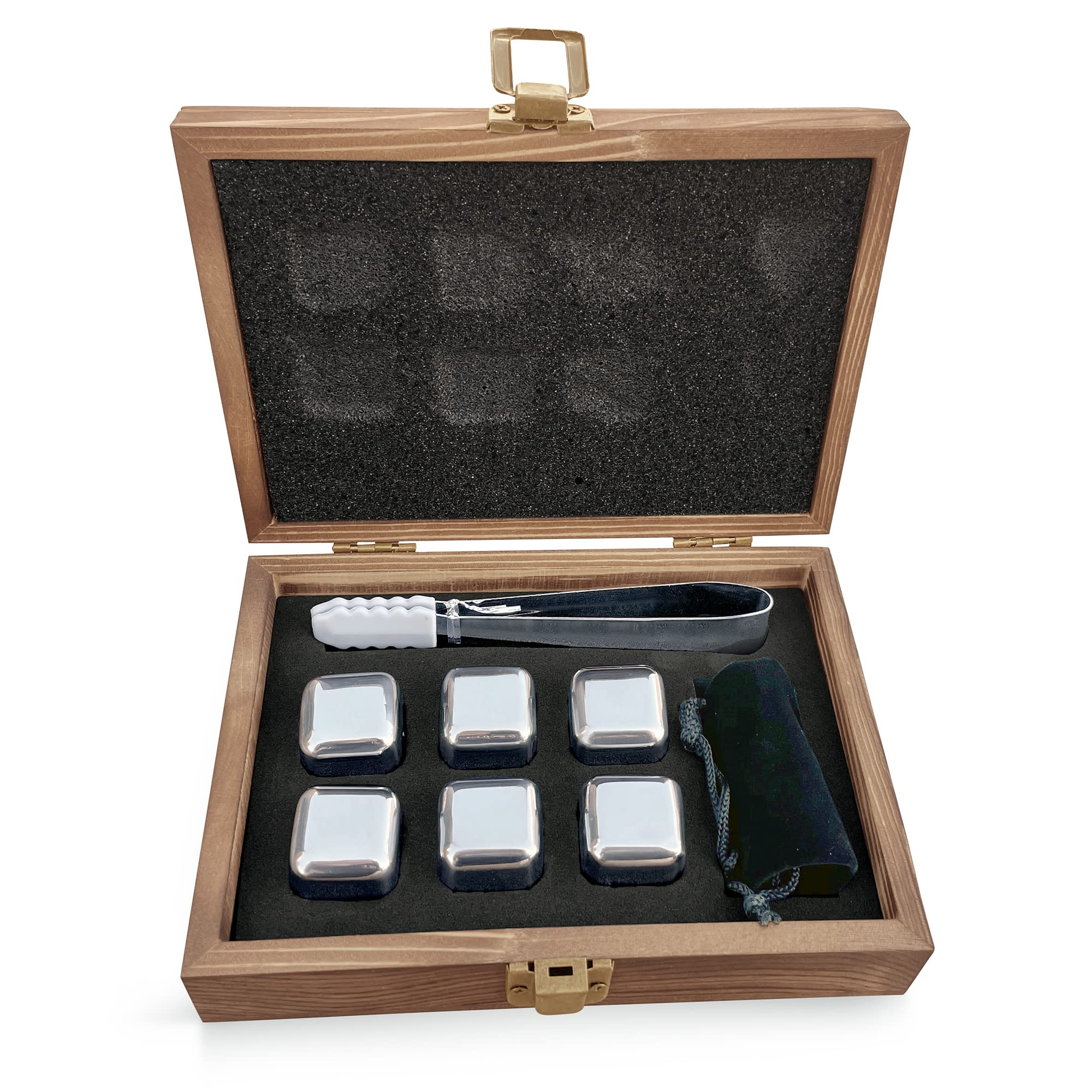 Personalized Engraved Stainless Steel Whiskey Stones Gift Set with Wooden Box - Custom Whiskey Ice Cubes for Bourbon, Scotch & Cocktails - Perfect Anniversary, Birthday & Corporate Gift for Men