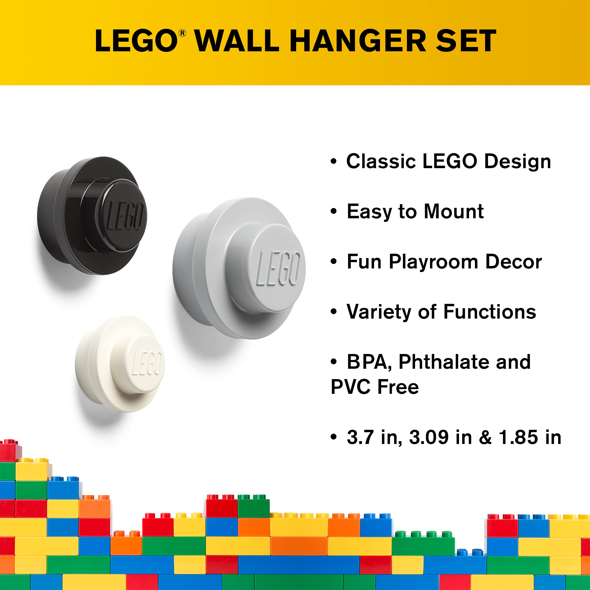 ROOM Copenhagen Lego Wall Hanger Set - Decorative Playroom Utility Hooks for Kids (Black/White/Grey) - Perfect for Organizing LEGO Creations in Bedrooms & Playrooms