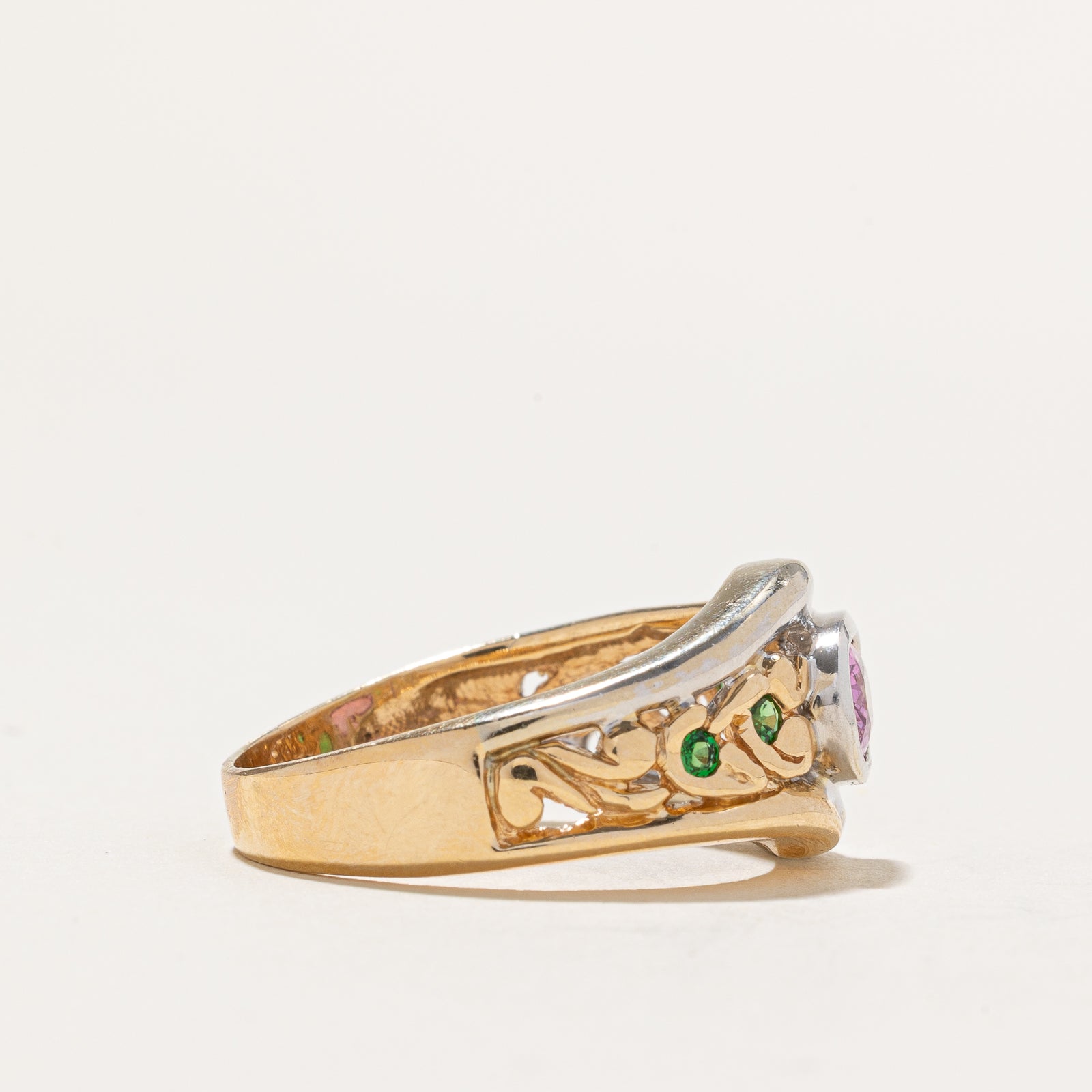 East West Pink Sapphire & Tsavorite Garnet Textured Ring - 1.14 Carat Total Weight - Size 10.25 - Elegant Cocktail Ring for Women - Perfect for Weddings, Anniversaries & Special Occasions