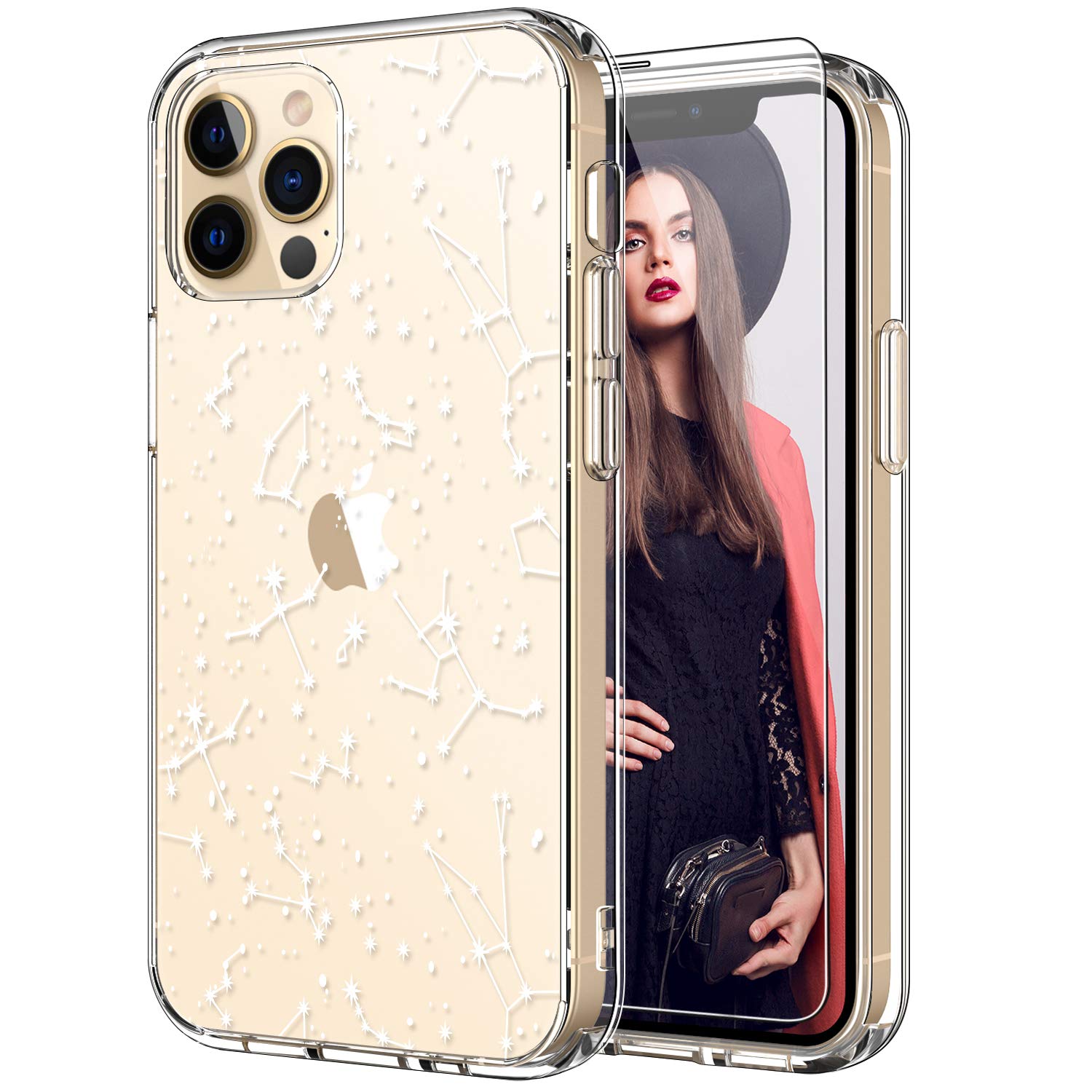 ICEDIO iPhone 12 Pro Max Case with Screen Protector - Fashion Constellation Design Slim Clear TPU Cover for Women | Protective Phone Case for iPhone 12 Pro Max 6.7