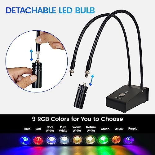 6W Dual LED Gooseneck Microscope Light - 6500K Adjustable Illuminator with Spot Light & 64-LED Ring Light for Stereo Digital Camera, Phone Repair, Soldering & Jewelry Making - Perfect for Precision Work & Detailed Inspection