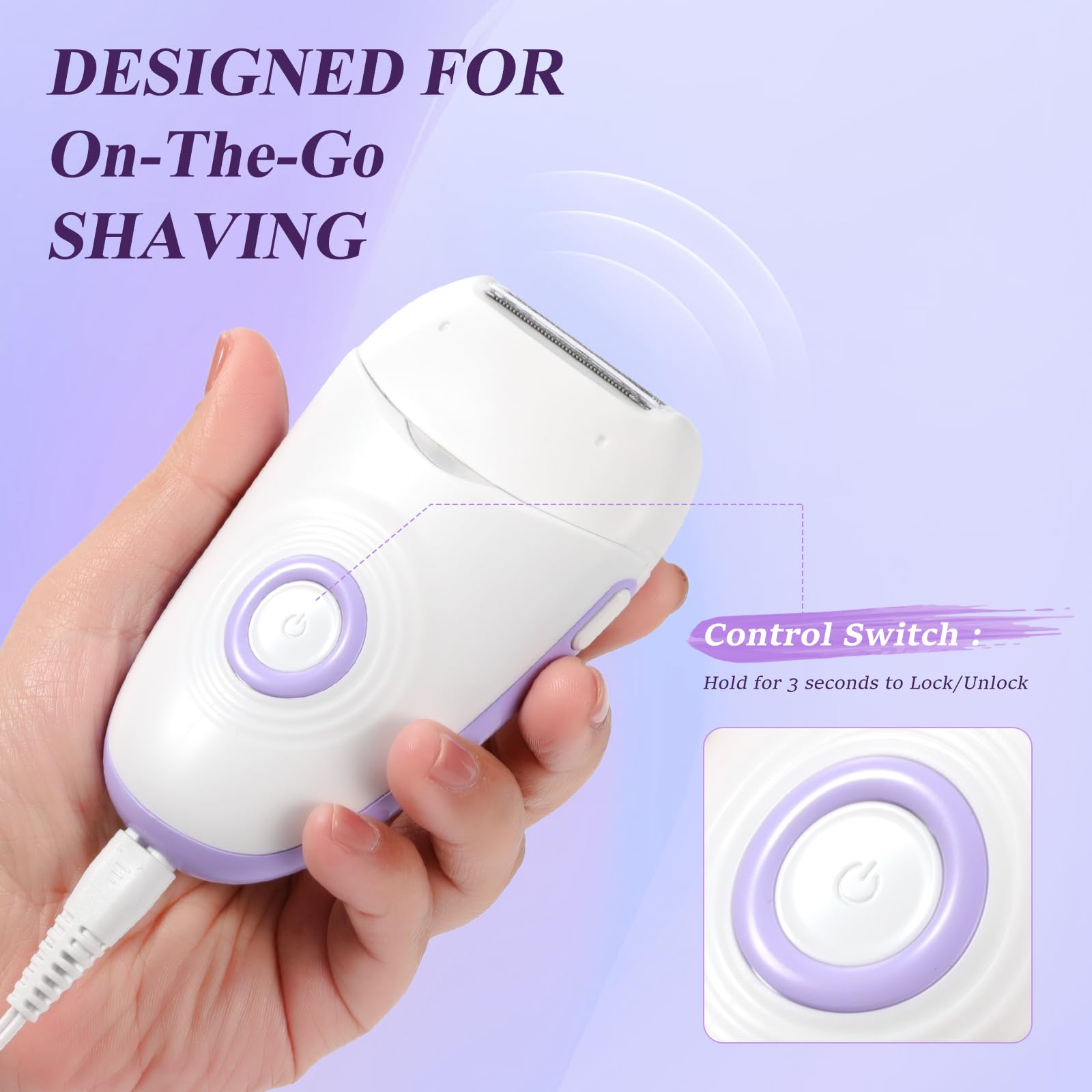 YHC Women's Electric Razor - Cordless Waterproof Bikini & Body Shaver for Legs, Underarms, Smooth Skin, USB Rechargeable with Travel Lock - Perfect for Travel, Gym & Quick Hair Removal at Home