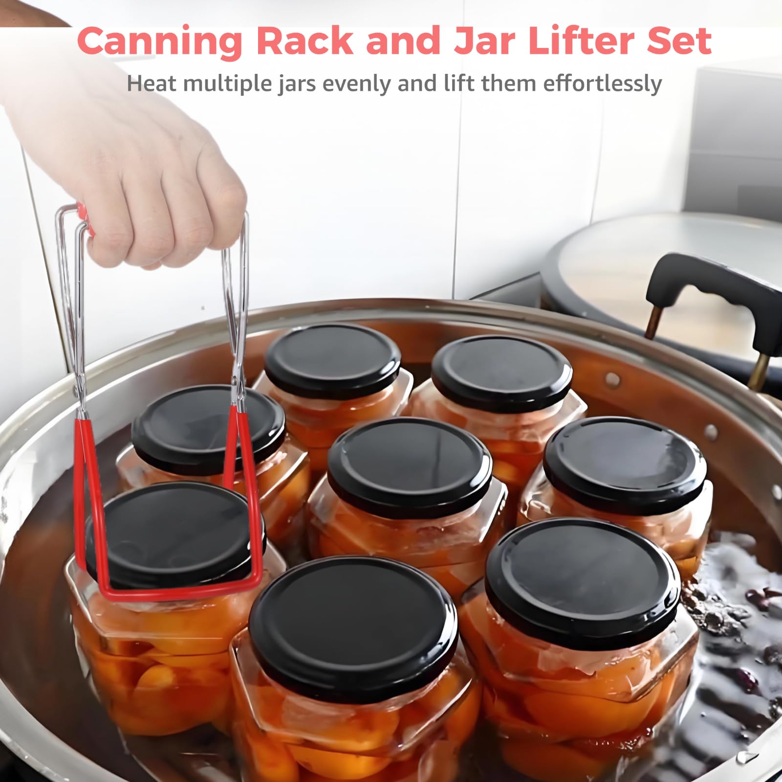 Stainless Steel Canning Rack Jar Lifter - 11.3 Inches Canning Tool with Tong for Wide Mouth & Regular Mason Jars, Ball Jars | Perfect for Water Bath Canning, Preserving Fruits, Vegetables & Homemade Jams