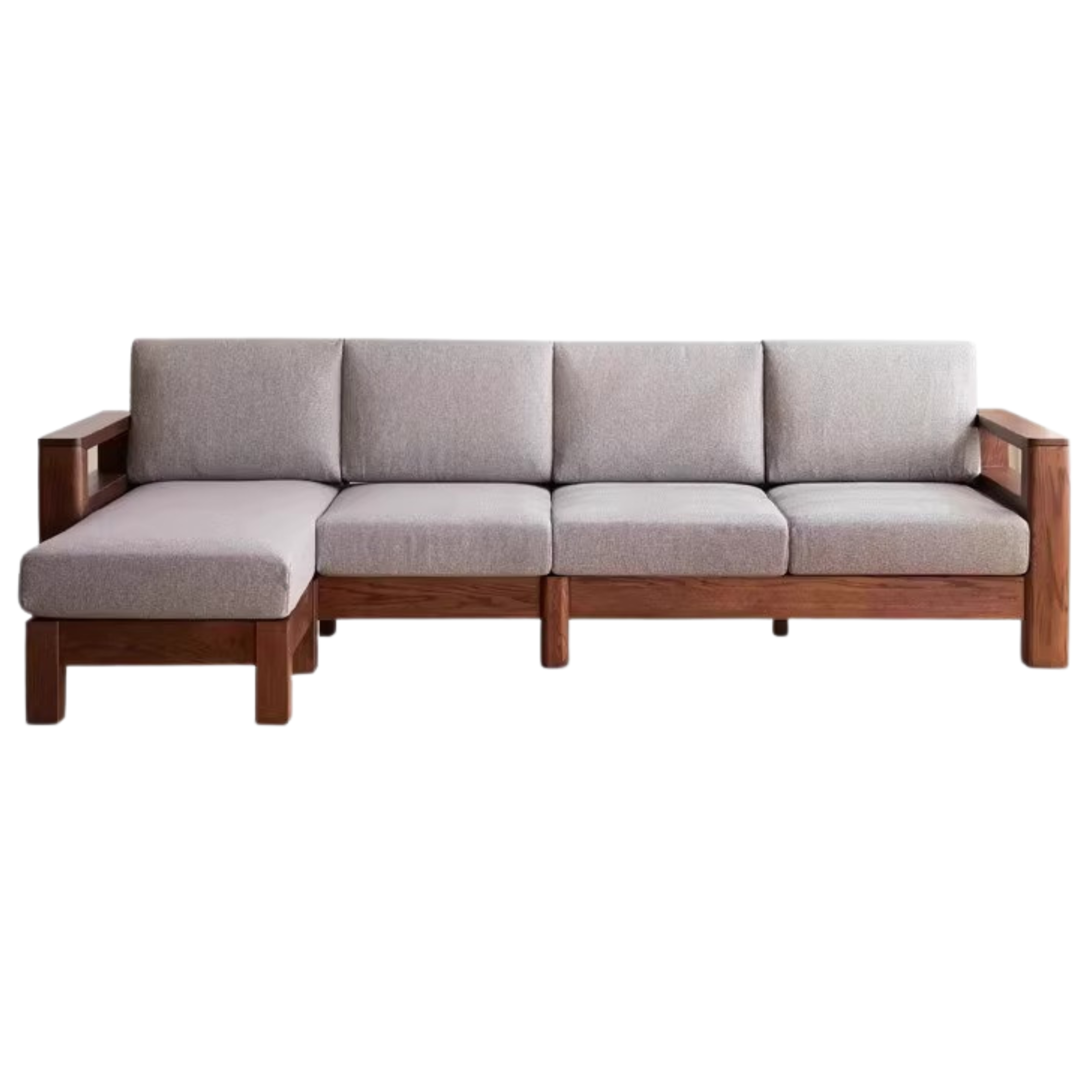 Solid Oak Wood Walnut Fabric Sofa - Modern Living Room Furniture for Home & Office Comfort