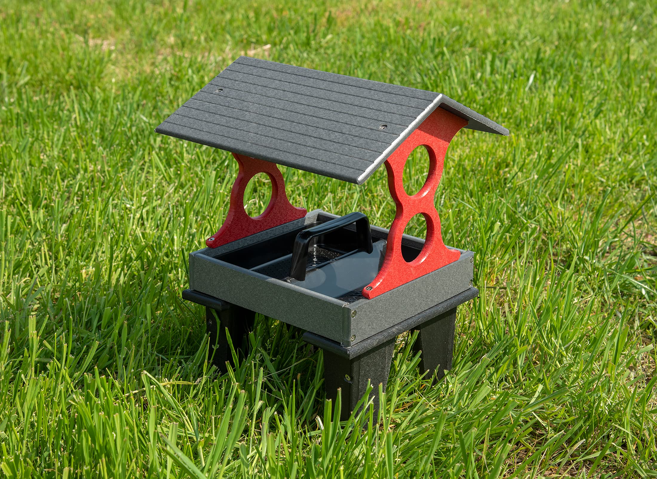 JCs Wildlife Large Ground Fly Thru Bird Feeder - 8 Cup Capacity Cardinal Red Bird Seed Feeder with Removable Tray - Perfect for Backyard Bird Watching, Garden Decoration & Outdoor Wildlife Feeding