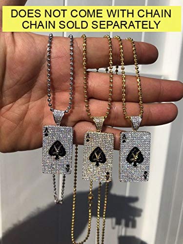 HarlemBling Solid 925 Sterling Silver Iced Ace of Spades Pendant Necklace for Men - Hip Hop Jewelry for Chains - Perfect for Gifts, Streetwear & Rap Fashion
