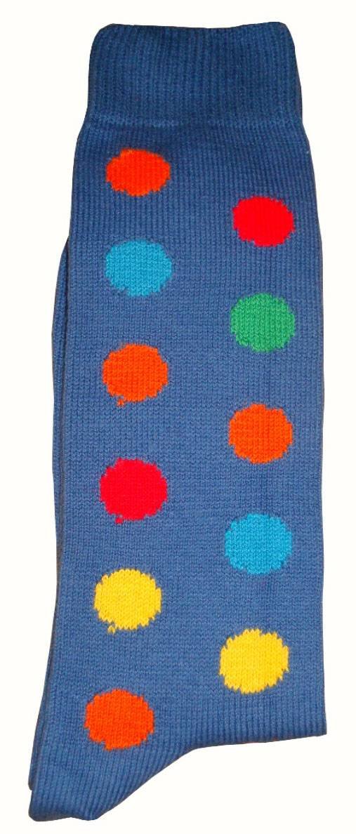 Men's Spotted Mid-Calf Socks - Blue & Multi-Color Casual Dress Socks for Work, Office & Everyday Wear
