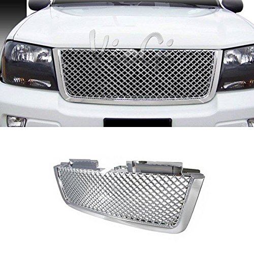 VioGi Chrome ABS Plastic Badgeless Mesh Front Upper Grille for 2006-2009 Chevrolet Trailblazer LT - Durable & Stylish Replacement for Enhanced Vehicle Appearance - Perfect for Car Enthusiasts & Custom Upgrades