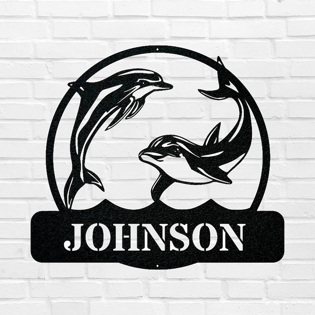 Personalized Name Metal Wall Art - Vintage Happy Animals & Dolphin Outdoor Metal Sign for Front Door Decor, All Season Series 30 | Perfect for Home, Office, Garden & Patio Decoration