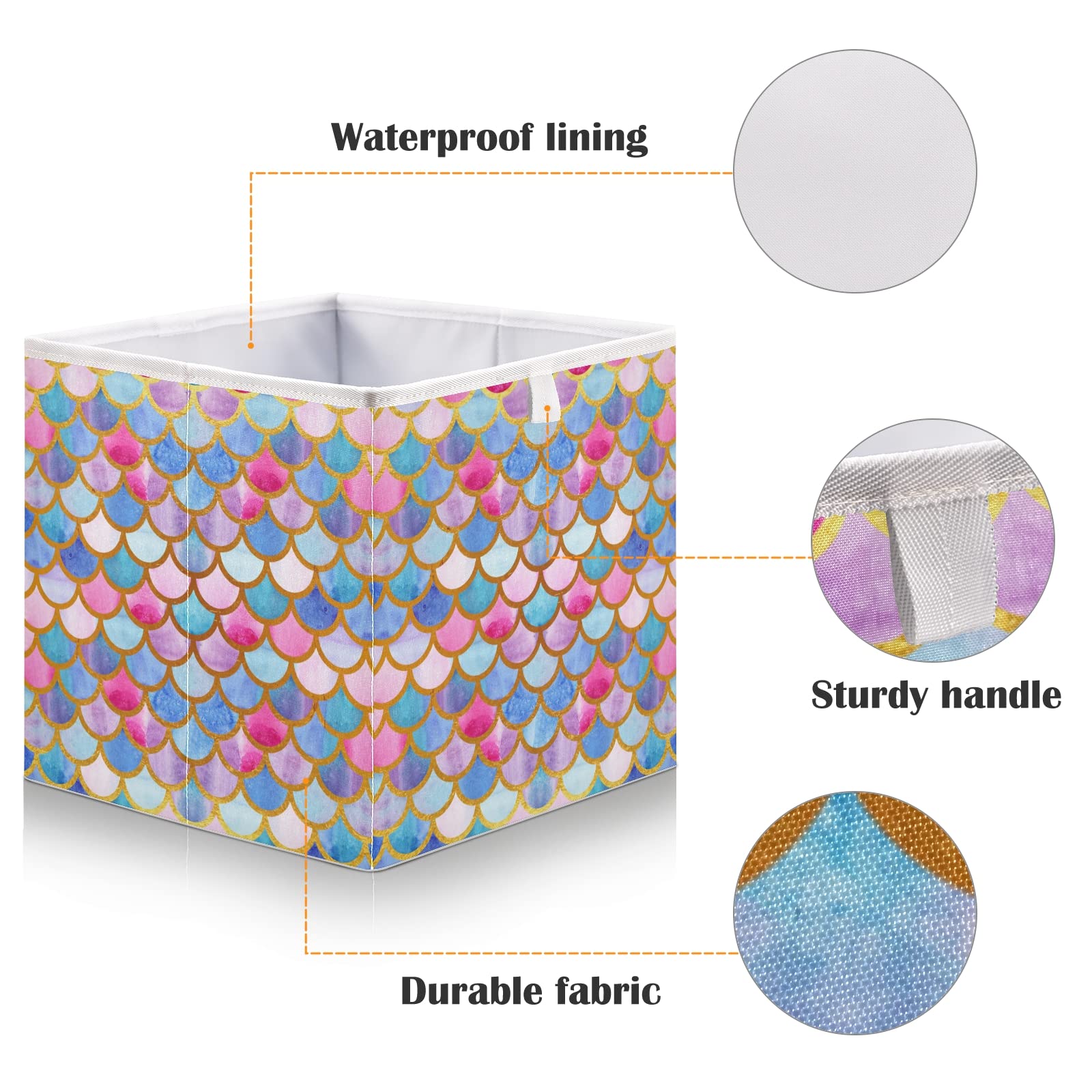 Gold Mermaid Scale Collapsible Storage Bins - Square Decorative Storage Boxes & Organizers for Shelves, Closet, Nursery & Home | Perfect for Kids' Toys, Blankets & Home Decor