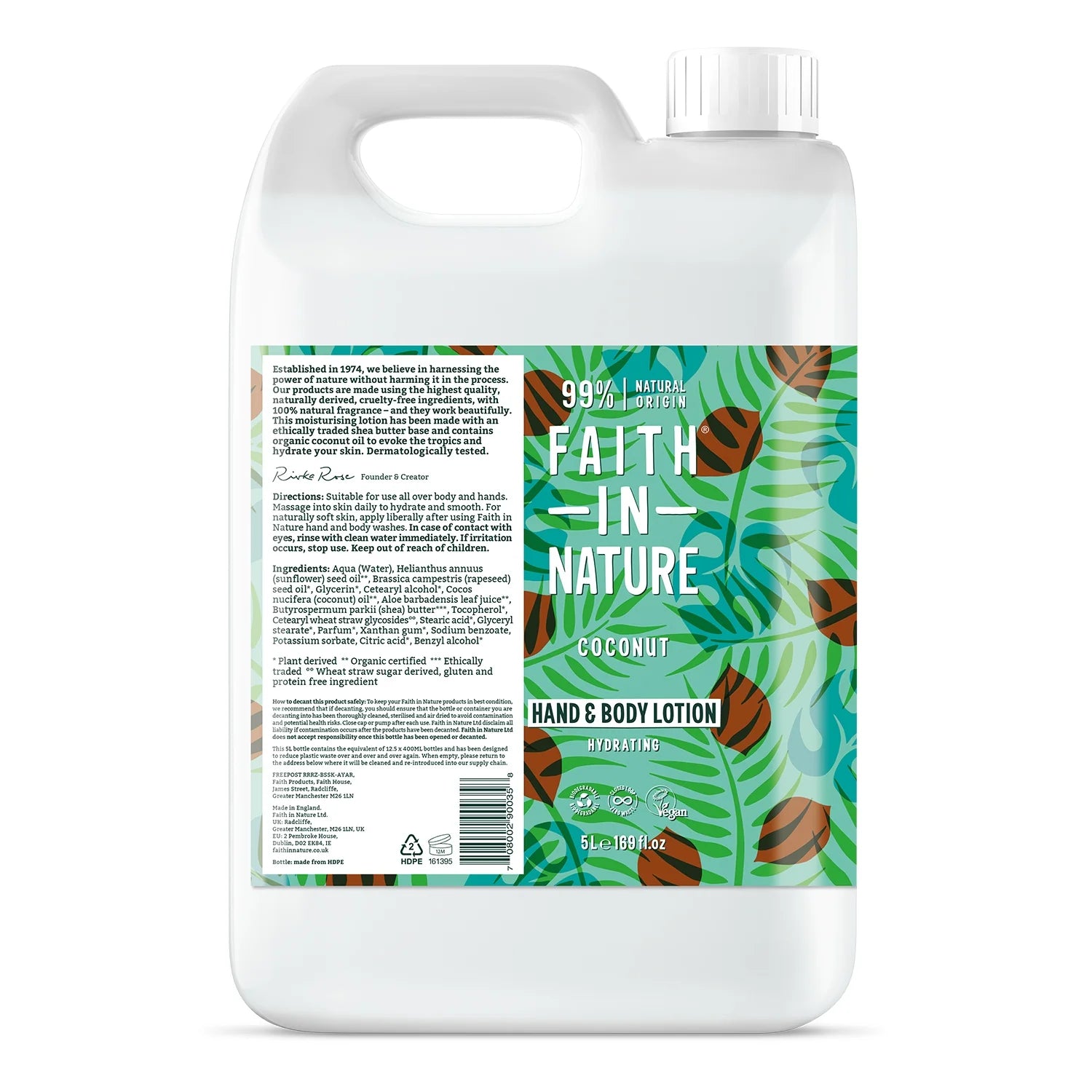 Faith In Nature Coconut Hand & Body Lotion Refill 5L - Hydrating & Nourishing Moisturizer for Dry Skin | Perfect for Home, Spa & Office Use